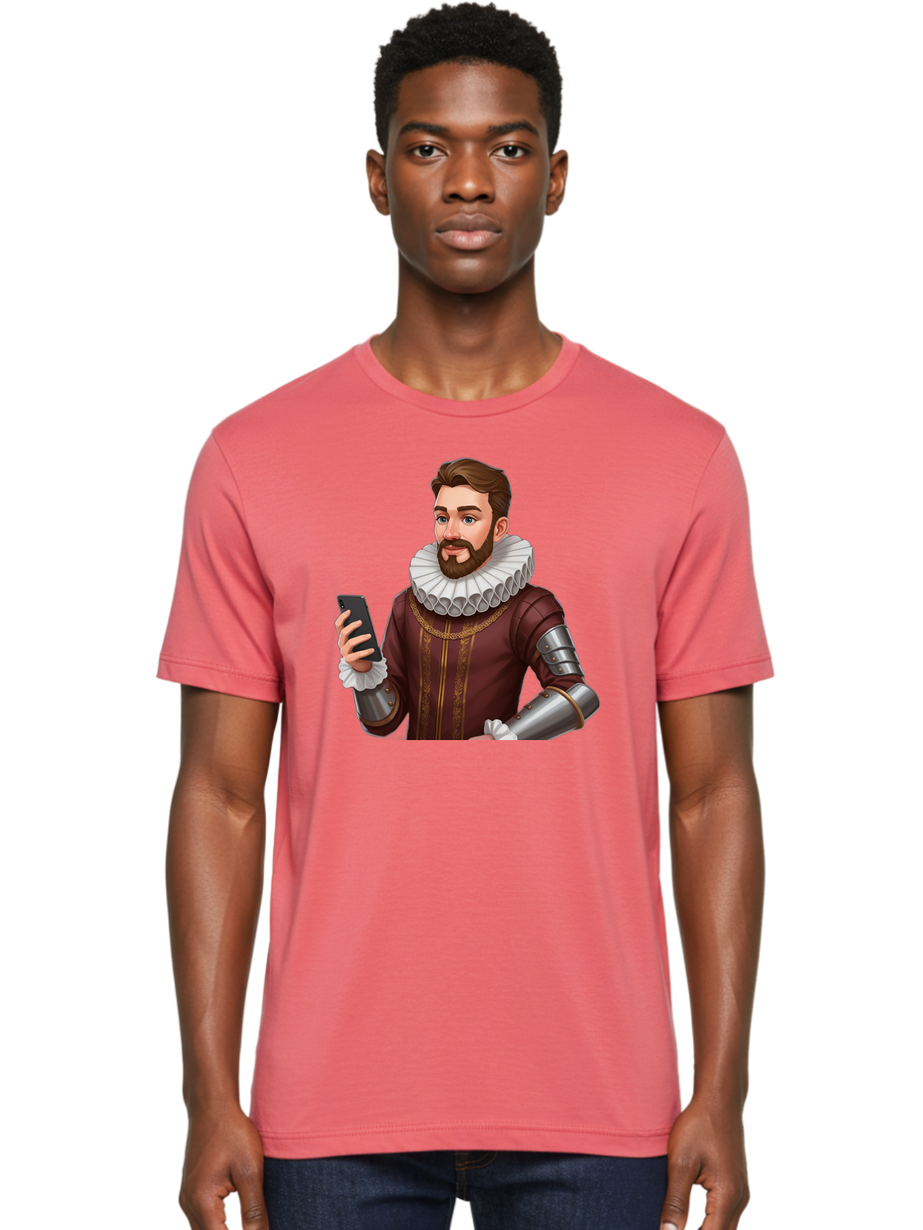 Man-In-Armor-With-Smartphone Men'S Graphic Tee, 100% Cotton, Comfortable Casual Summer Wear, Machine Washable, Vintage Camera, Old Camera, Antique Camera, Black Camera, Classic Photography, Photography Equipment, Nostalgic Device, Film Camera, Bag743