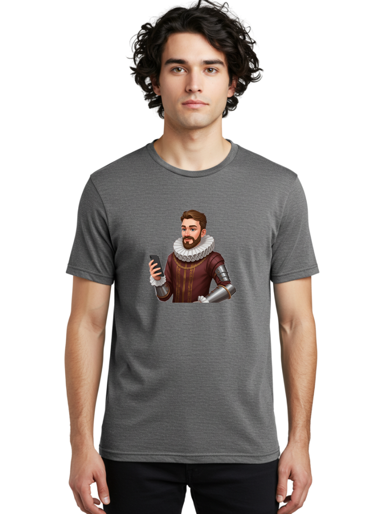 Man-In-Armor-With-Smartphone Men'S Graphic Tee, 100% Cotton, Comfortable Casual Summer Wear, Machine Washable, Vintage Camera, Old Camera, Antique Camera, Black Camera, Classic Photography, Photography Equipment, Nostalgic Device, Film Camera, Bag743