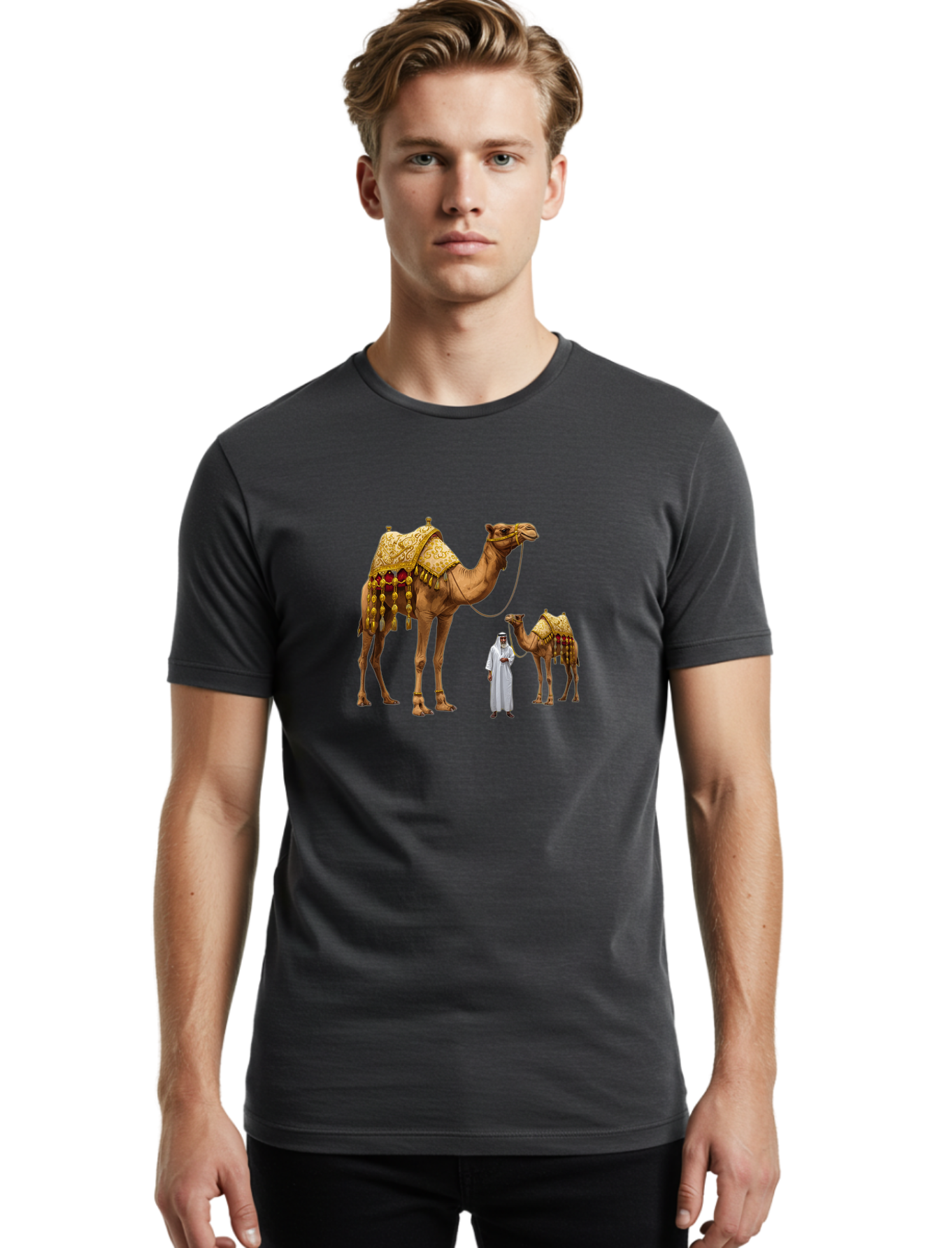 Man-With-Camels Men'S Graphic Tee, 100% Cotton, Comfortable Casual Summer Wear, Machine Washable, Vintage Camera, Old Camera, Antique Camera, Black Camera, Classic Photography, Photography Equipment, Nostalgic Device, Film Camera, Camera Art Bag751