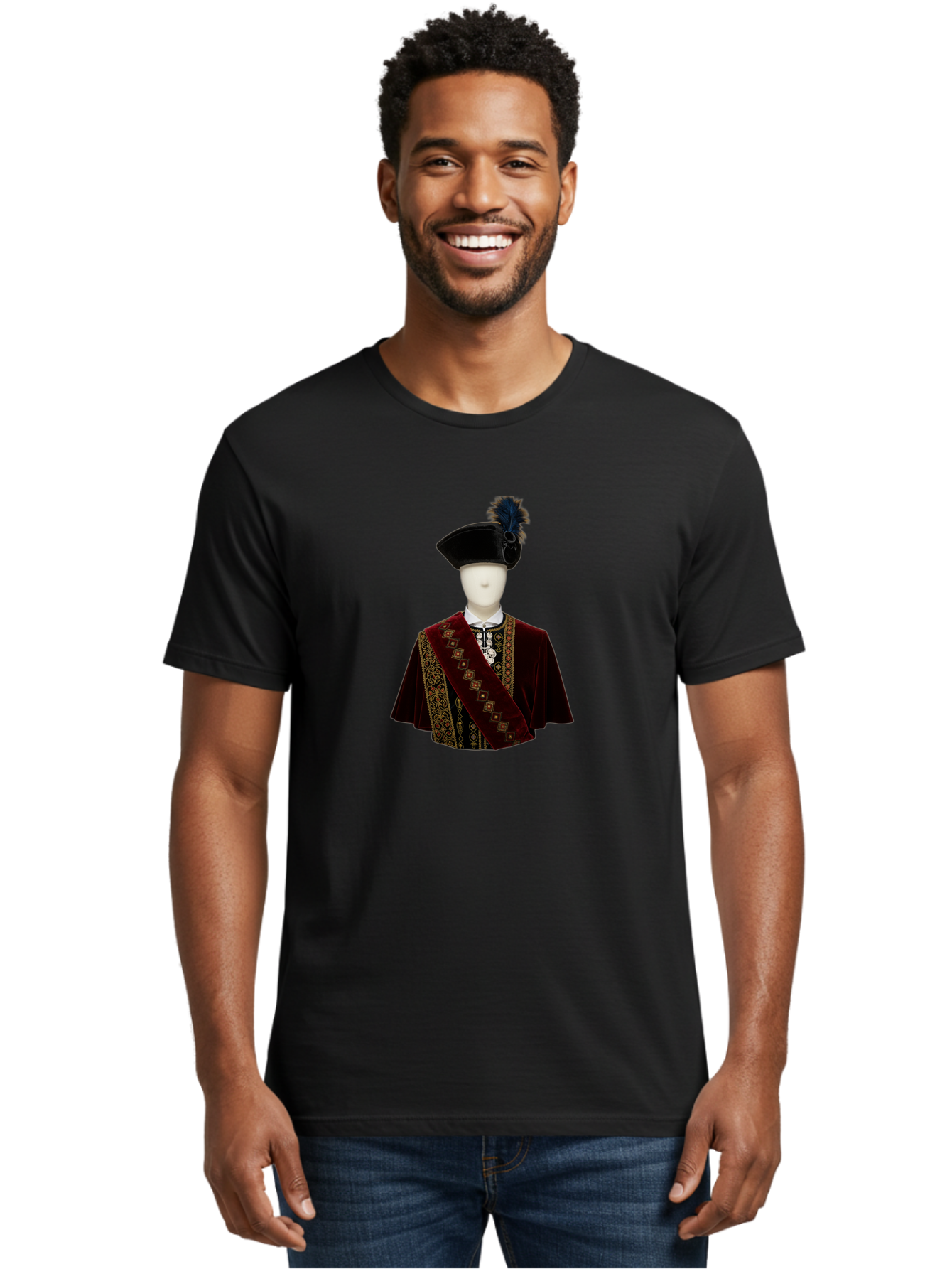 Mannequin-In-Sash-Coat-And-Hat Men'S Graphic Tee, 100% Cotton, Comfortable Casual Summer Wear, Machine Washable, Vintage Camera, Old Camera, Antique Camera, Black Camera, Classic Photography, Photography Equipment, Nostalgic Device, Bag759