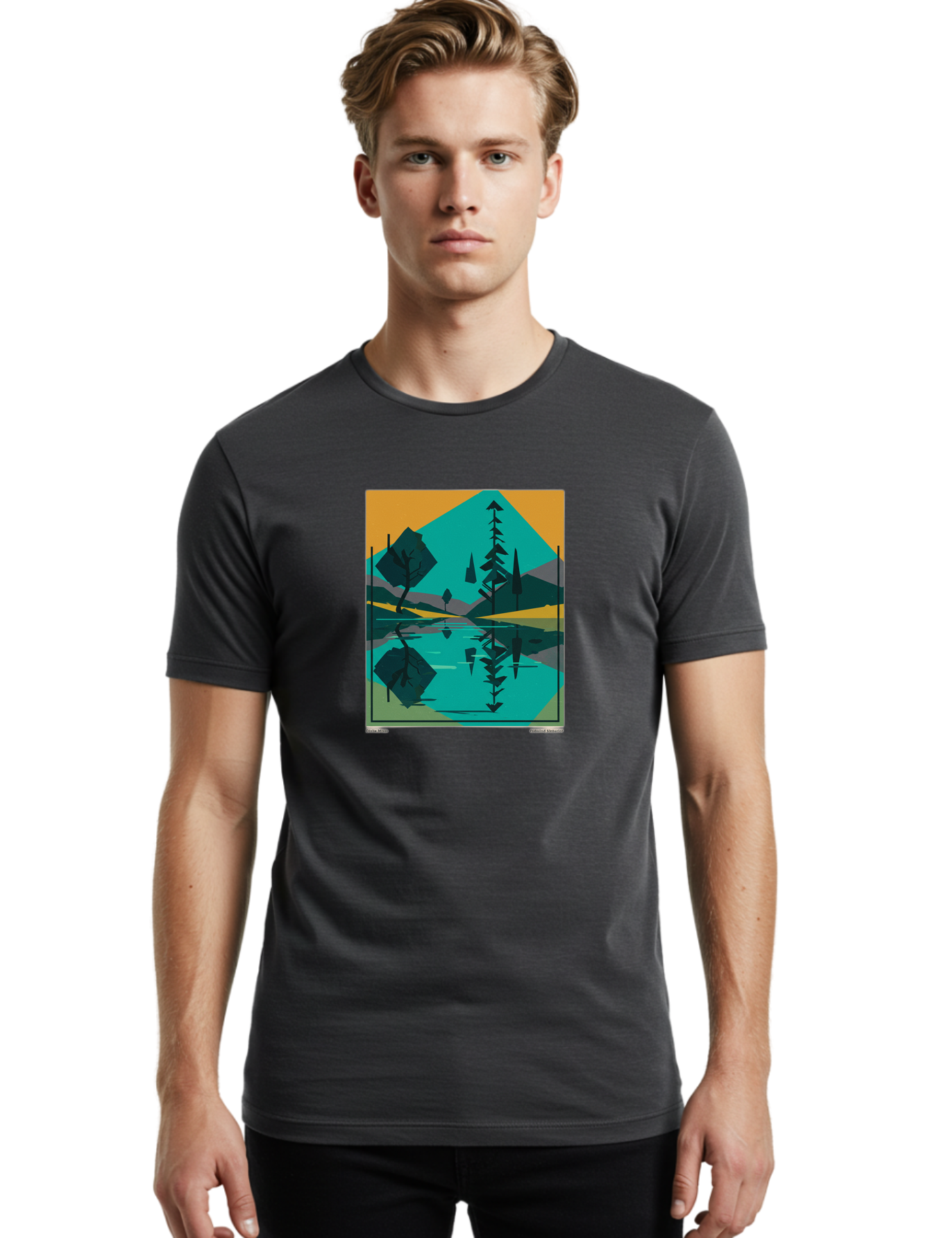 Mountain-Lake-Landscape Men'S Graphic Tee, 100% Cotton, Comfortable Casual Summer Wear, Machine Washable, Vintage Camera, Old Camera, Antique Camera, Black Camera, Classic Photography, Photography Equipment, Nostalgic Device, Film Camera, Bag821
