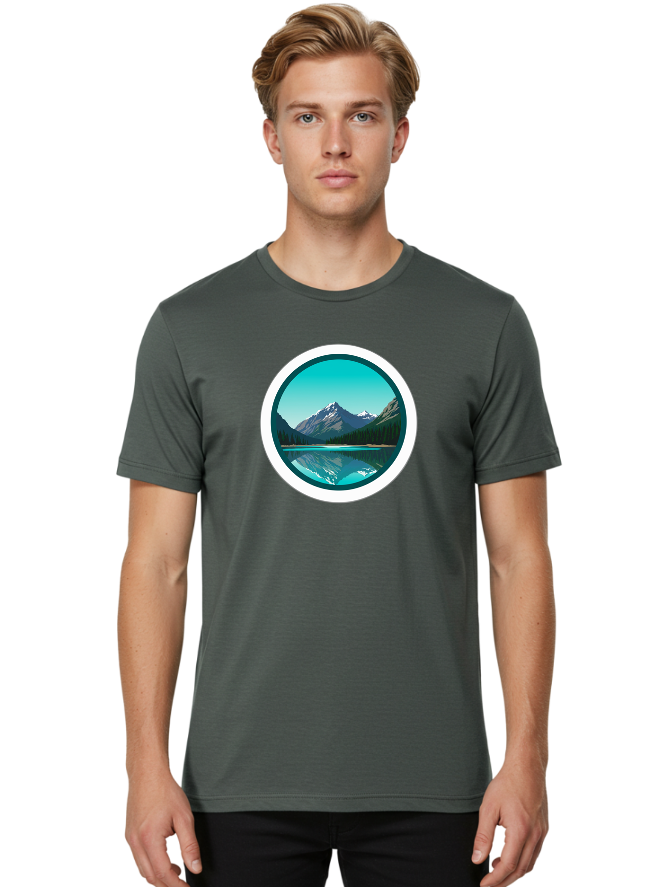 Mountain-Lake-Scene Men'S Graphic Tee, 100% Cotton, Comfortable Casual Summer Wear, Machine Washable, Vintage Camera, Old Camera, Antique Camera, Black Camera, Classic Photography, Photography Equipment, Nostalgic Device, Film Camera, Bag822