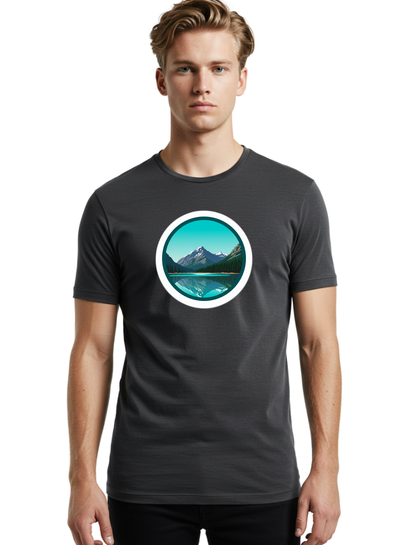 Mountain-Lake-Scene Men'S Graphic Tee, 100% Cotton, Comfortable Casual Summer Wear, Machine Washable, Vintage Camera, Old Camera, Antique Camera, Black Camera, Classic Photography, Photography Equipment, Nostalgic Device, Film Camera, Bag822