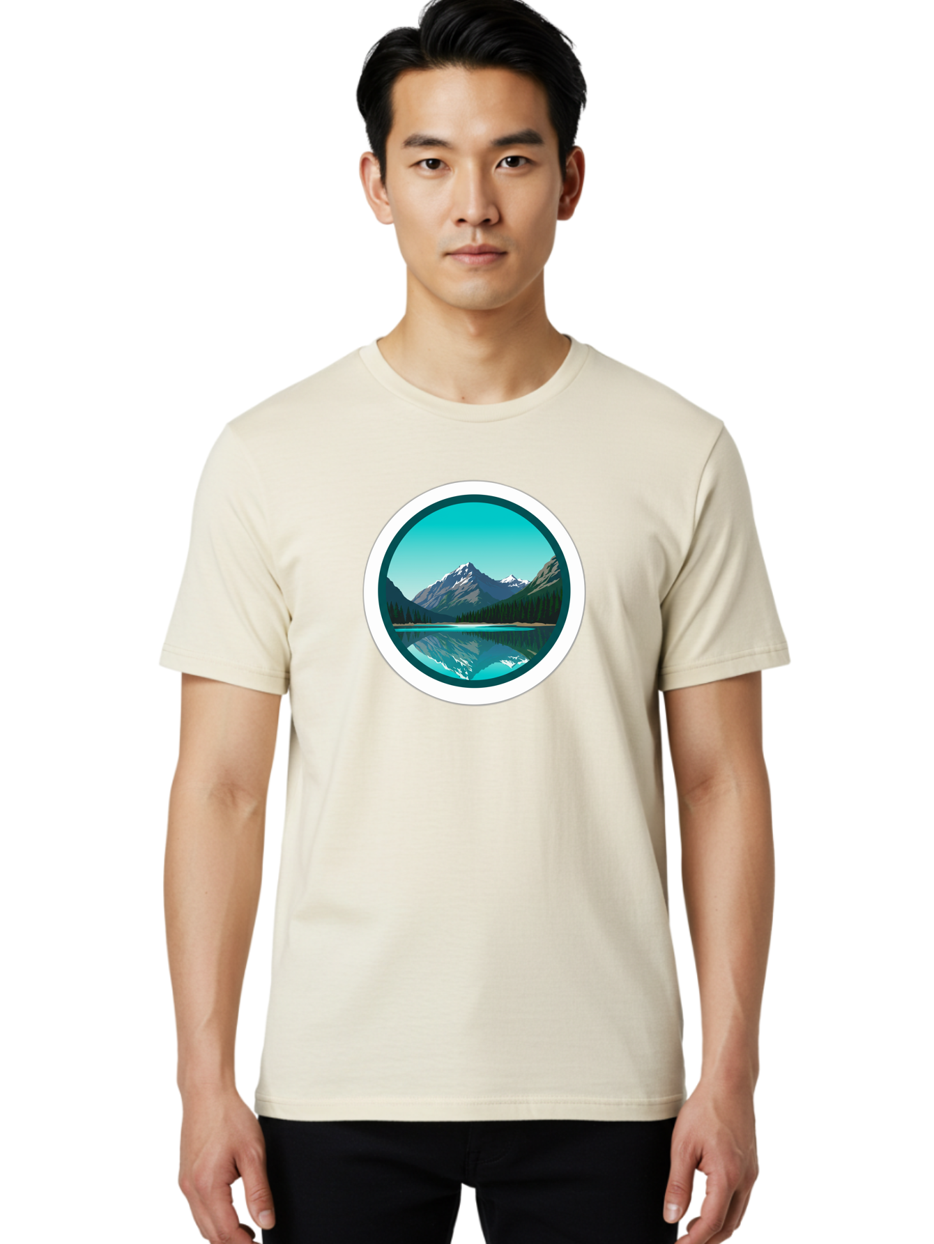 Mountain-Lake-Scene Men'S Graphic Tee, 100% Cotton, Comfortable Casual Summer Wear, Machine Washable, Vintage Camera, Old Camera, Antique Camera, Black Camera, Classic Photography, Photography Equipment, Nostalgic Device, Film Camera, Bag822