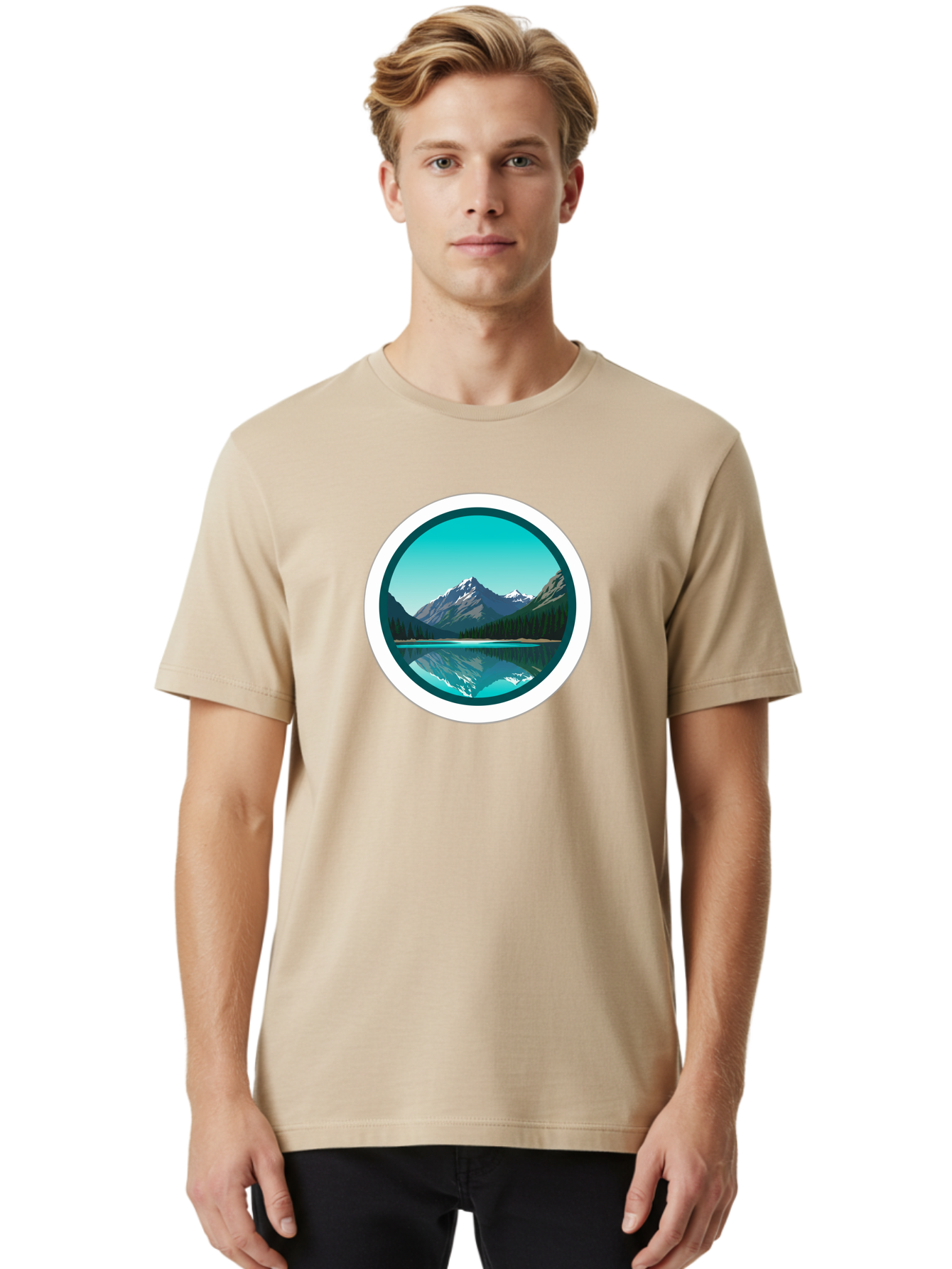 Mountain-Lake-Scene Men'S Graphic Tee, 100% Cotton, Comfortable Casual Summer Wear, Machine Washable, Vintage Camera, Old Camera, Antique Camera, Black Camera, Classic Photography, Photography Equipment, Nostalgic Device, Film Camera, Bag822