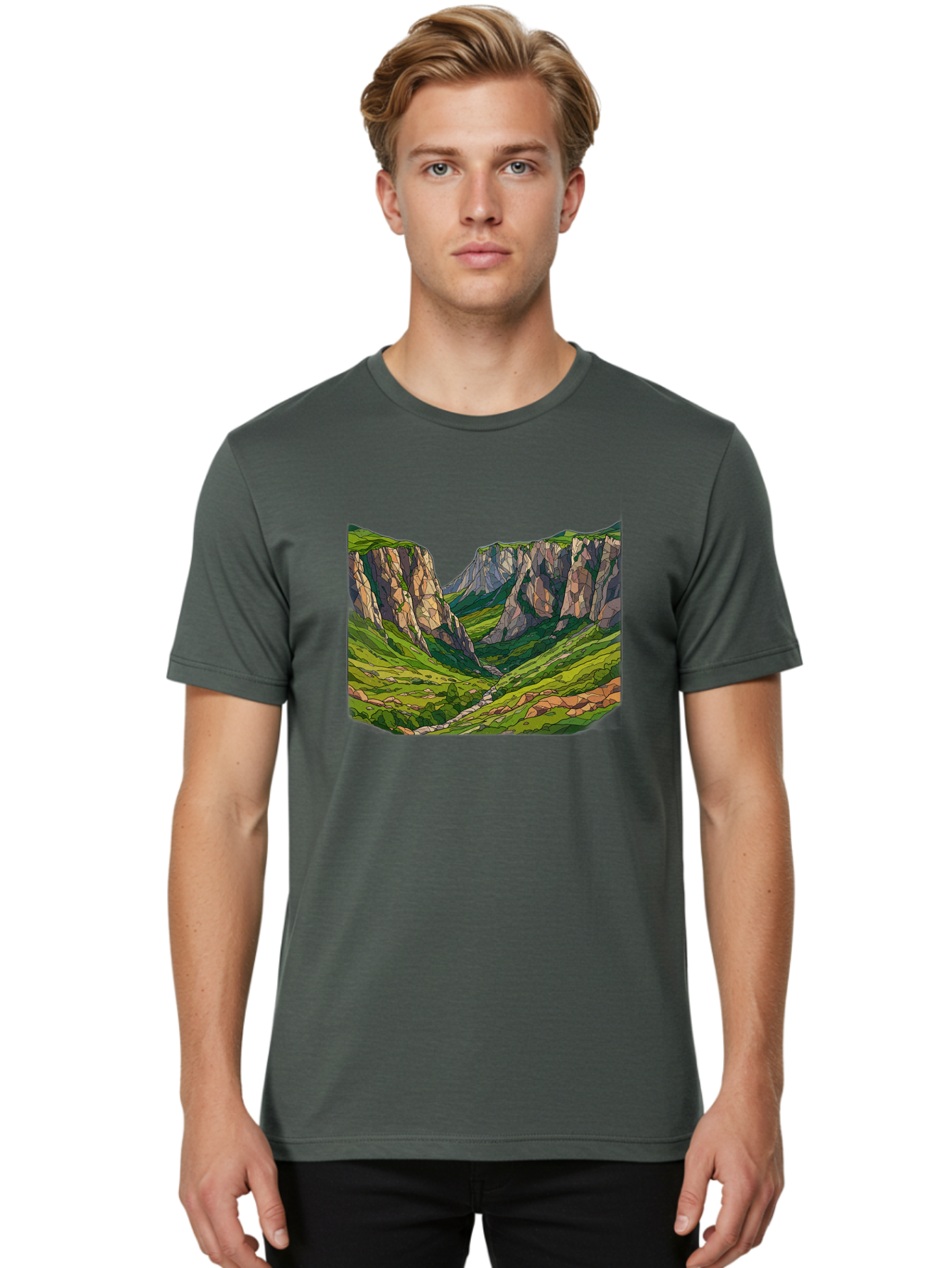 Mountain-Landscape-1 Men'S Graphic Tee, 100% Cotton, Comfortable Casual Summer Wear, Machine Washable, Vintage Camera, Old Camera, Antique Camera, Black Camera, Classic Photography, Photography Equipment, Nostalgic Device, Film Camera, Bag824