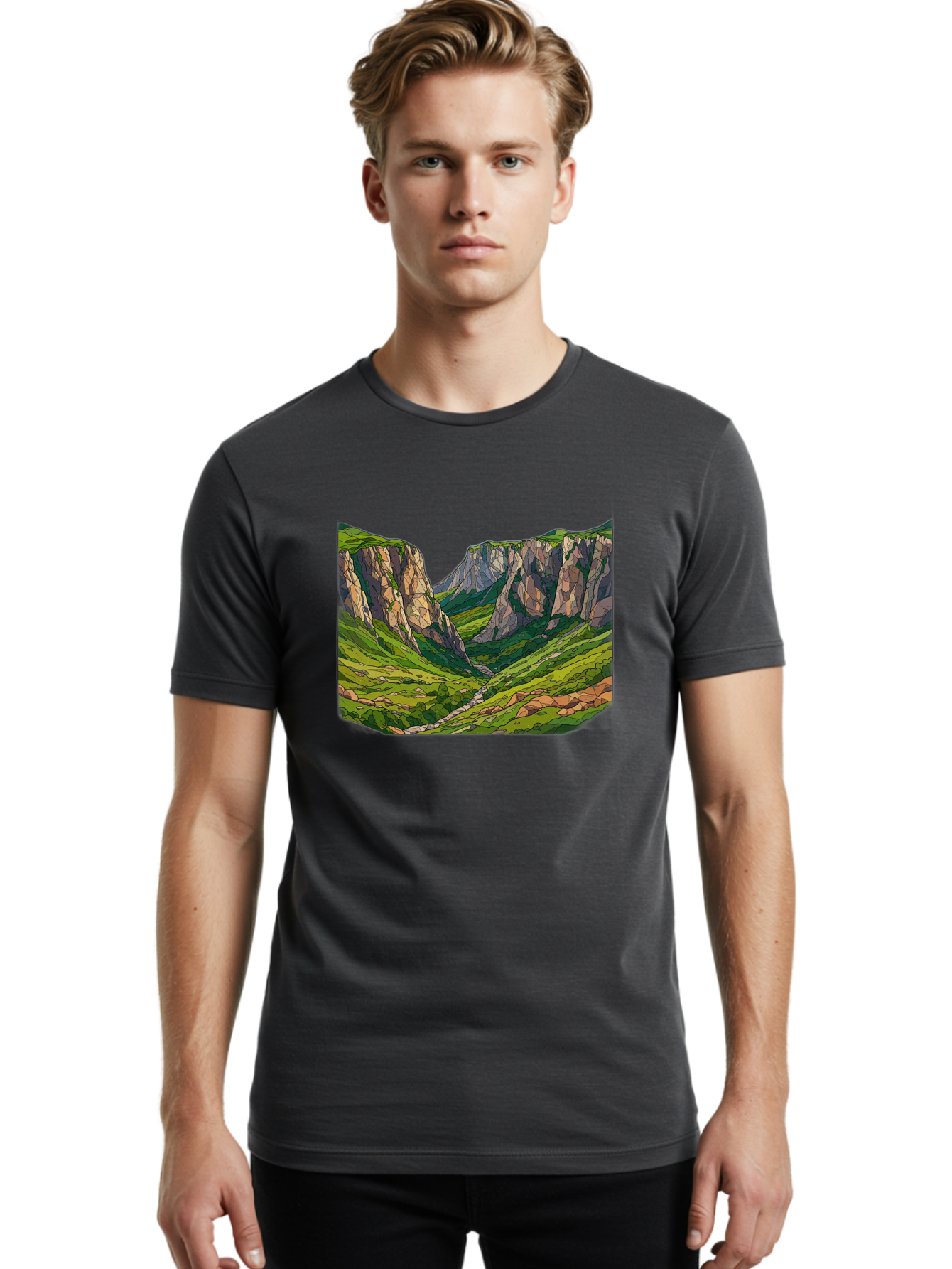 Mountain-Landscape-1 Men'S Graphic Tee, 100% Cotton, Comfortable Casual Summer Wear, Machine Washable, Vintage Camera, Old Camera, Antique Camera, Black Camera, Classic Photography, Photography Equipment, Nostalgic Device, Film Camera, Bag824