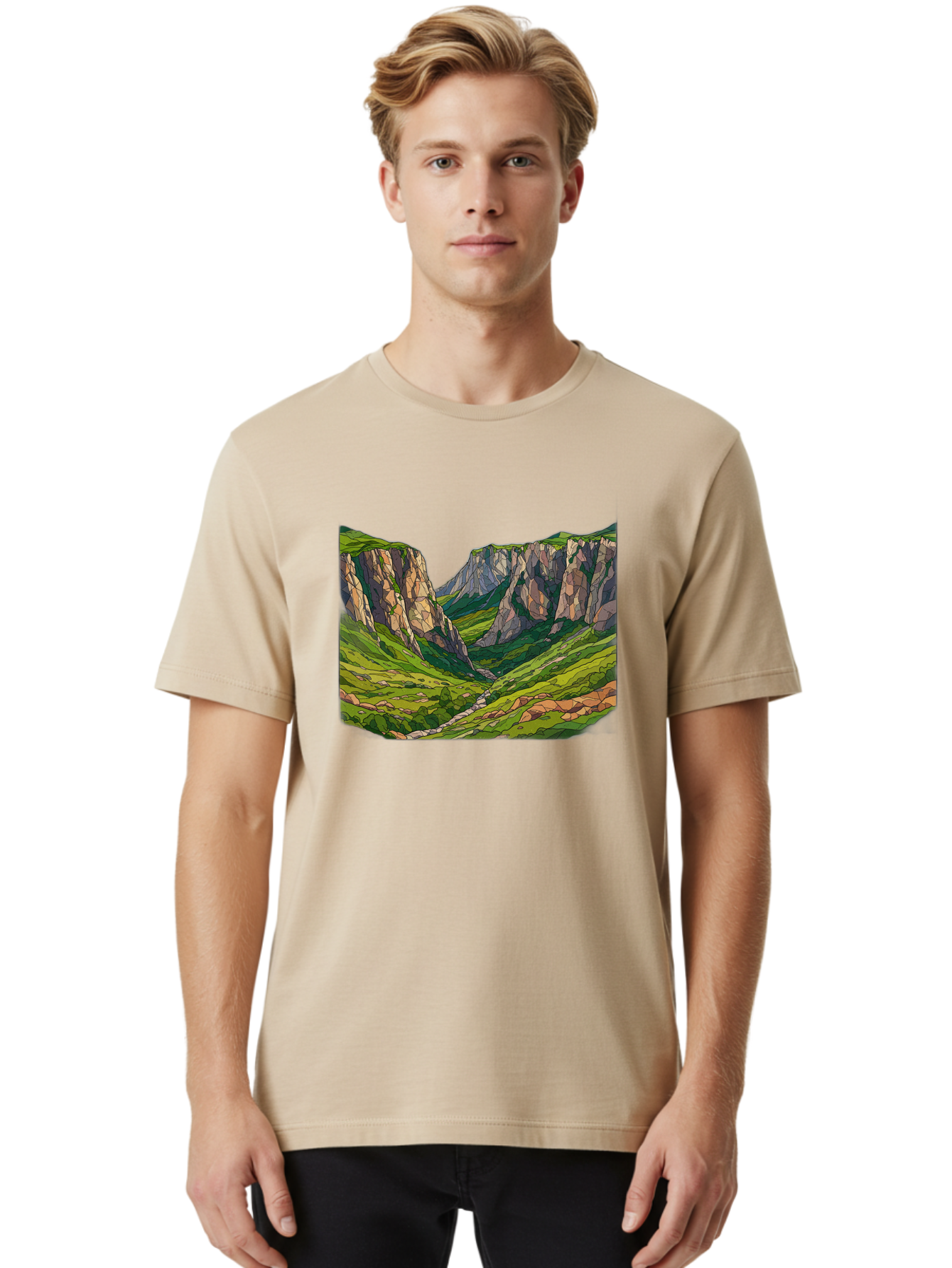 Mountain-Landscape-1 Men'S Graphic Tee, 100% Cotton, Comfortable Casual Summer Wear, Machine Washable, Vintage Camera, Old Camera, Antique Camera, Black Camera, Classic Photography, Photography Equipment, Nostalgic Device, Film Camera, Bag824