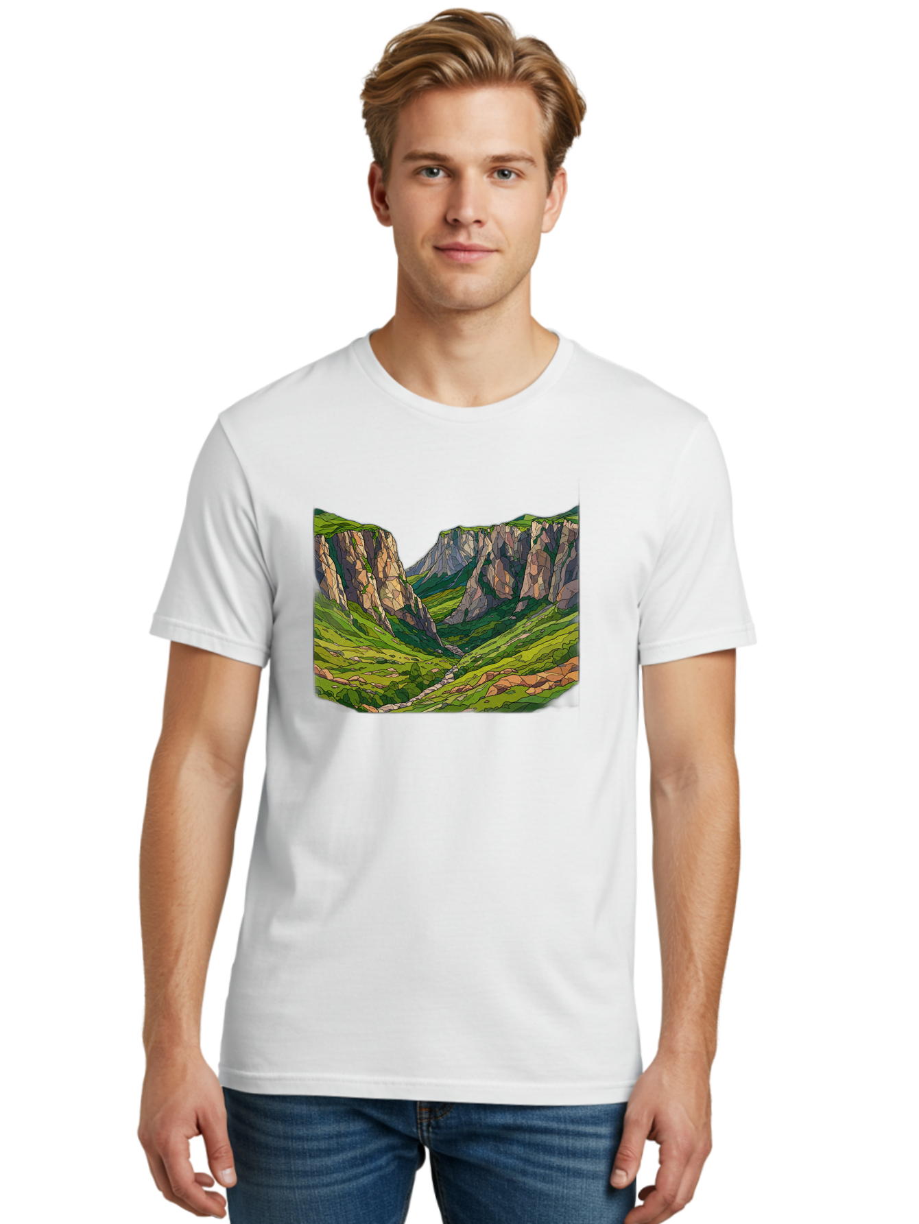 Mountain-Landscape-1 Men'S Graphic Tee, 100% Cotton, Comfortable Casual Summer Wear, Machine Washable, Vintage Camera, Old Camera, Antique Camera, Black Camera, Classic Photography, Photography Equipment, Nostalgic Device, Film Camera, Bag824