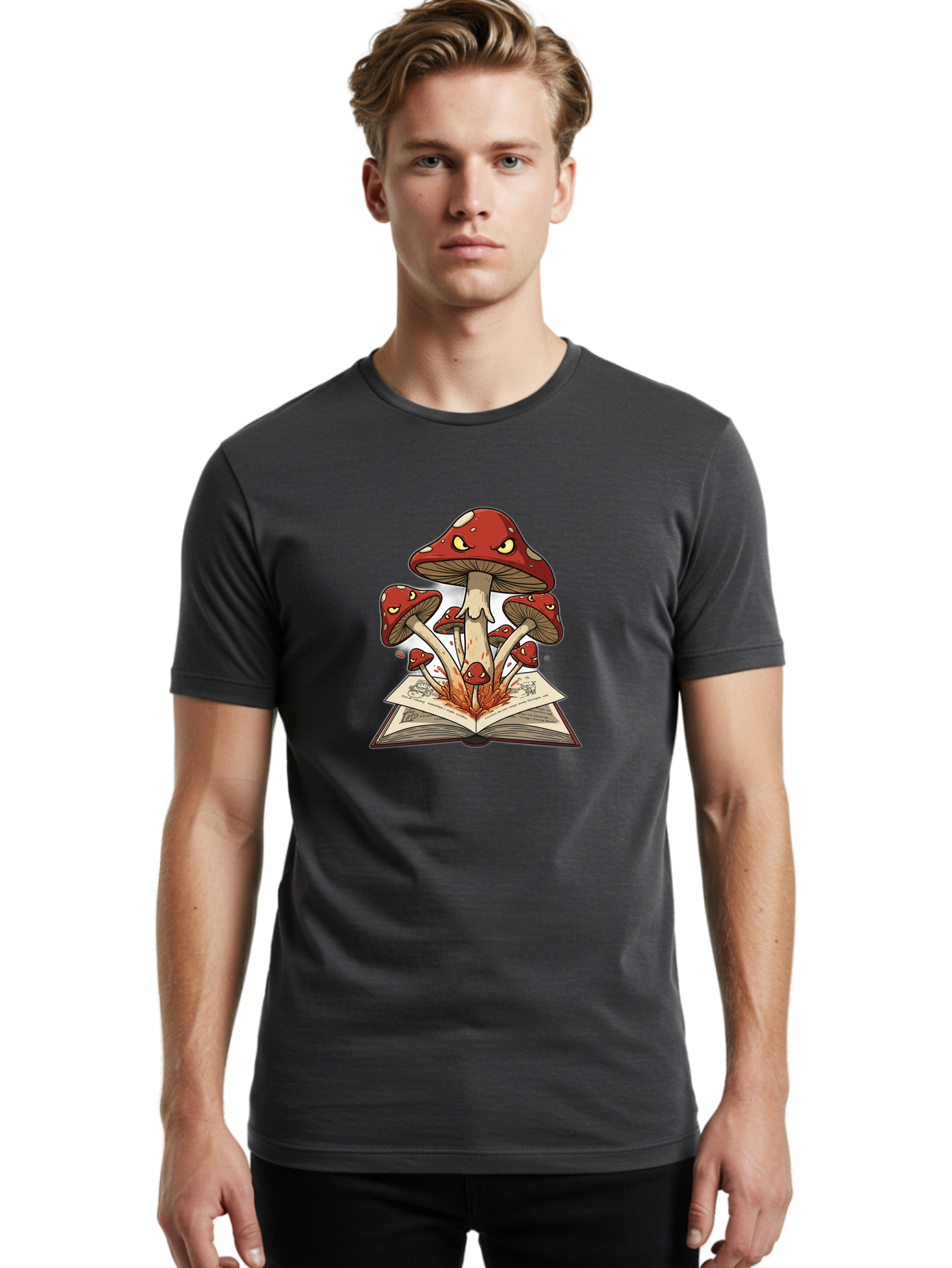 Mushrooms-Emerging-From-Book-1 Men'S Graphic Tee, 100% Cotton, Comfortable Casual Summer Wear, Machine Washable, Vintage Camera, Old Camera, Antique Camera, Black Camera, Classic Photography, Photography Equipment, Nostalgic Device, Bag842