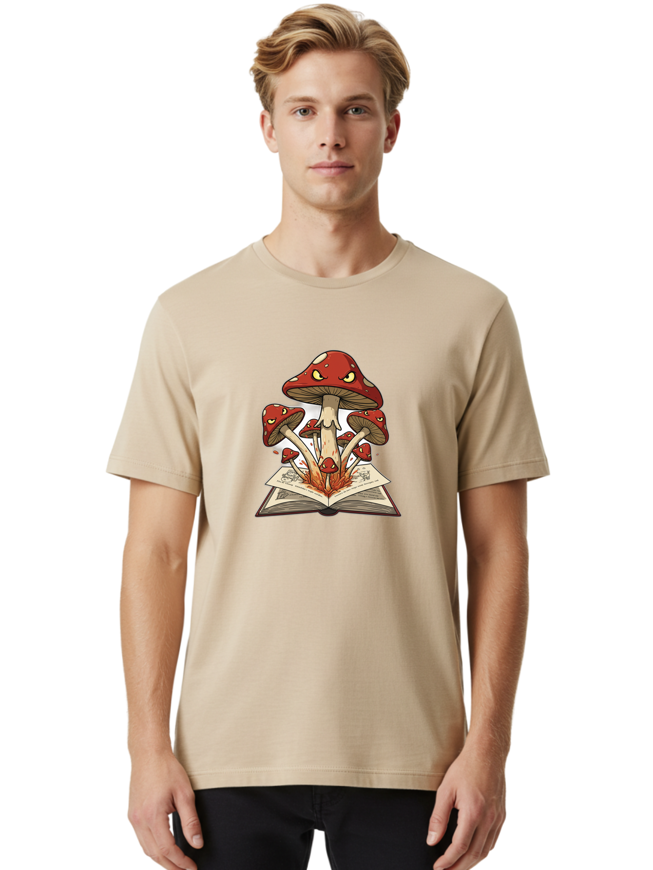 Mushrooms-Emerging-From-Book-1 Men'S Graphic Tee, 100% Cotton, Comfortable Casual Summer Wear, Machine Washable, Vintage Camera, Old Camera, Antique Camera, Black Camera, Classic Photography, Photography Equipment, Nostalgic Device, Bag842