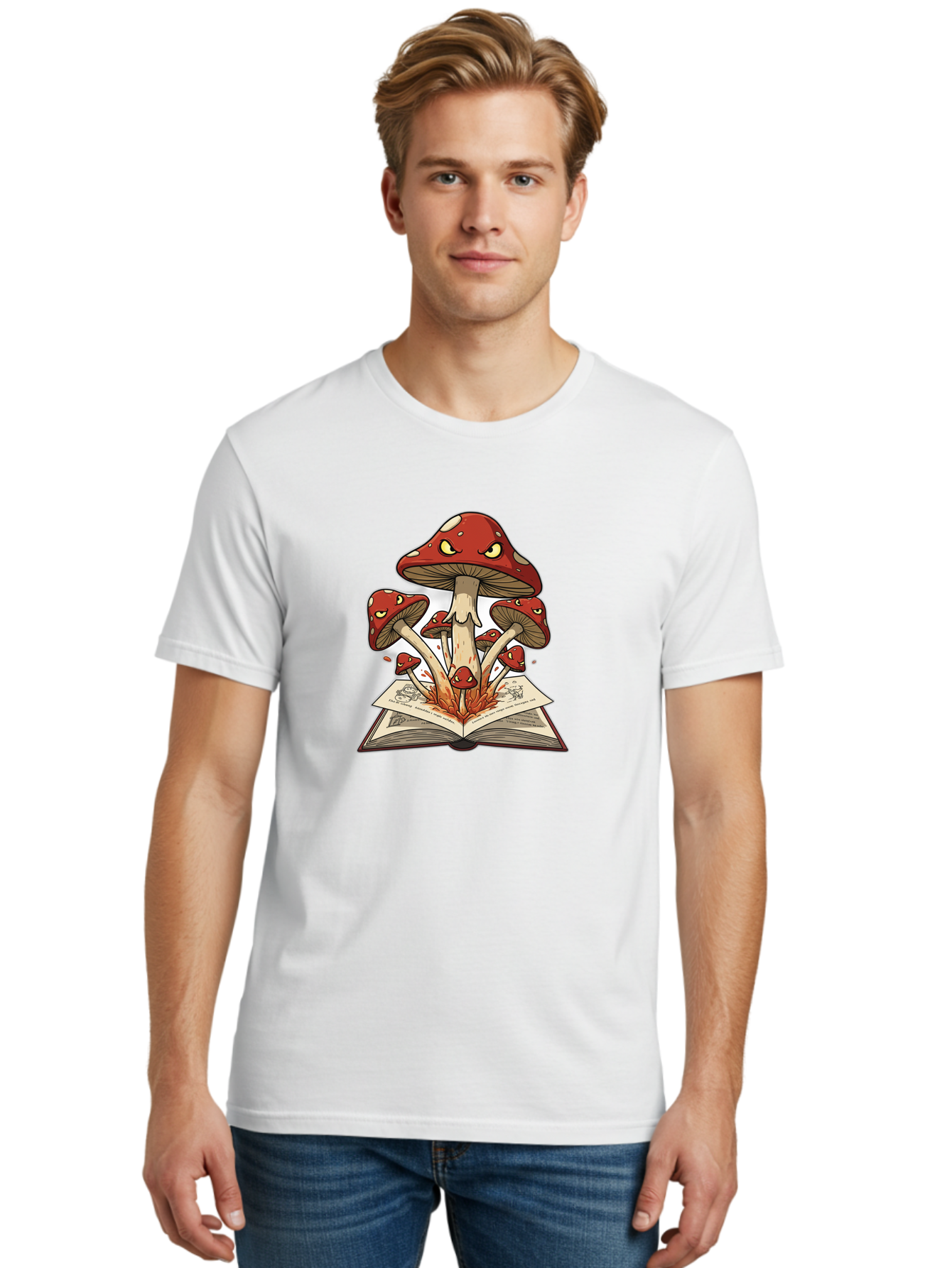 Mushrooms-Emerging-From-Book-1 Men'S Graphic Tee, 100% Cotton, Comfortable Casual Summer Wear, Machine Washable, Vintage Camera, Old Camera, Antique Camera, Black Camera, Classic Photography, Photography Equipment, Nostalgic Device, Bag842