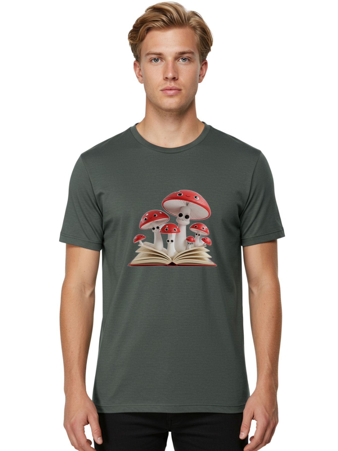 Mushrooms-Emerging-From-Book Men'S Graphic Tee, 100% Cotton, Comfortable Casual Summer Wear, Machine Washable, Vintage Camera, Old Camera, Antique Camera, Black Camera, Classic Photography, Photography Equipment, Nostalgic Device, Film Camera, Bag843