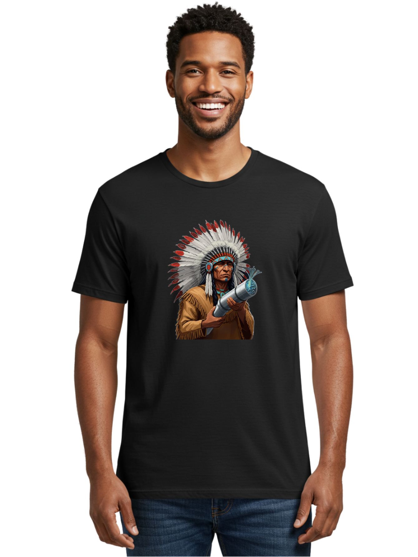 Native-American-Headdress Men'S Graphic Tee, 100% Cotton, Comfortable Casual Summer Wear, Machine Washable, Vintage Camera, Old Camera, Antique Camera, Black Camera, Classic Photography, Photography Equipment, Nostalgic Device, Film Camera, Bag851