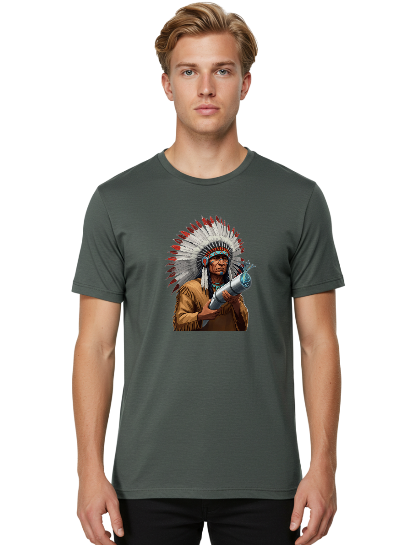 Native-American-Headdress Men'S Graphic Tee, 100% Cotton, Comfortable Casual Summer Wear, Machine Washable, Vintage Camera, Old Camera, Antique Camera, Black Camera, Classic Photography, Photography Equipment, Nostalgic Device, Film Camera, Bag851