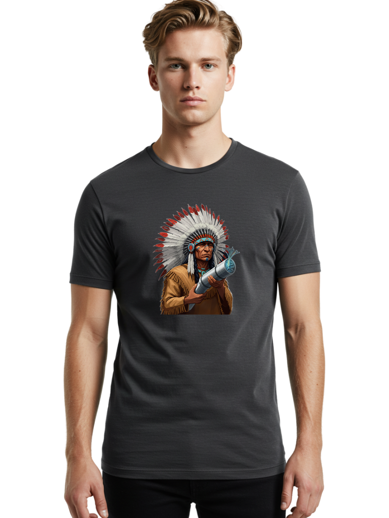 Native-American-Headdress Men'S Graphic Tee, 100% Cotton, Comfortable Casual Summer Wear, Machine Washable, Vintage Camera, Old Camera, Antique Camera, Black Camera, Classic Photography, Photography Equipment, Nostalgic Device, Film Camera, Bag851