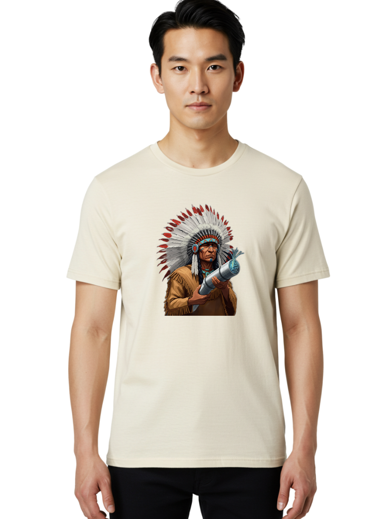 Native-American-Headdress Men'S Graphic Tee, 100% Cotton, Comfortable Casual Summer Wear, Machine Washable, Vintage Camera, Old Camera, Antique Camera, Black Camera, Classic Photography, Photography Equipment, Nostalgic Device, Film Camera, Bag851