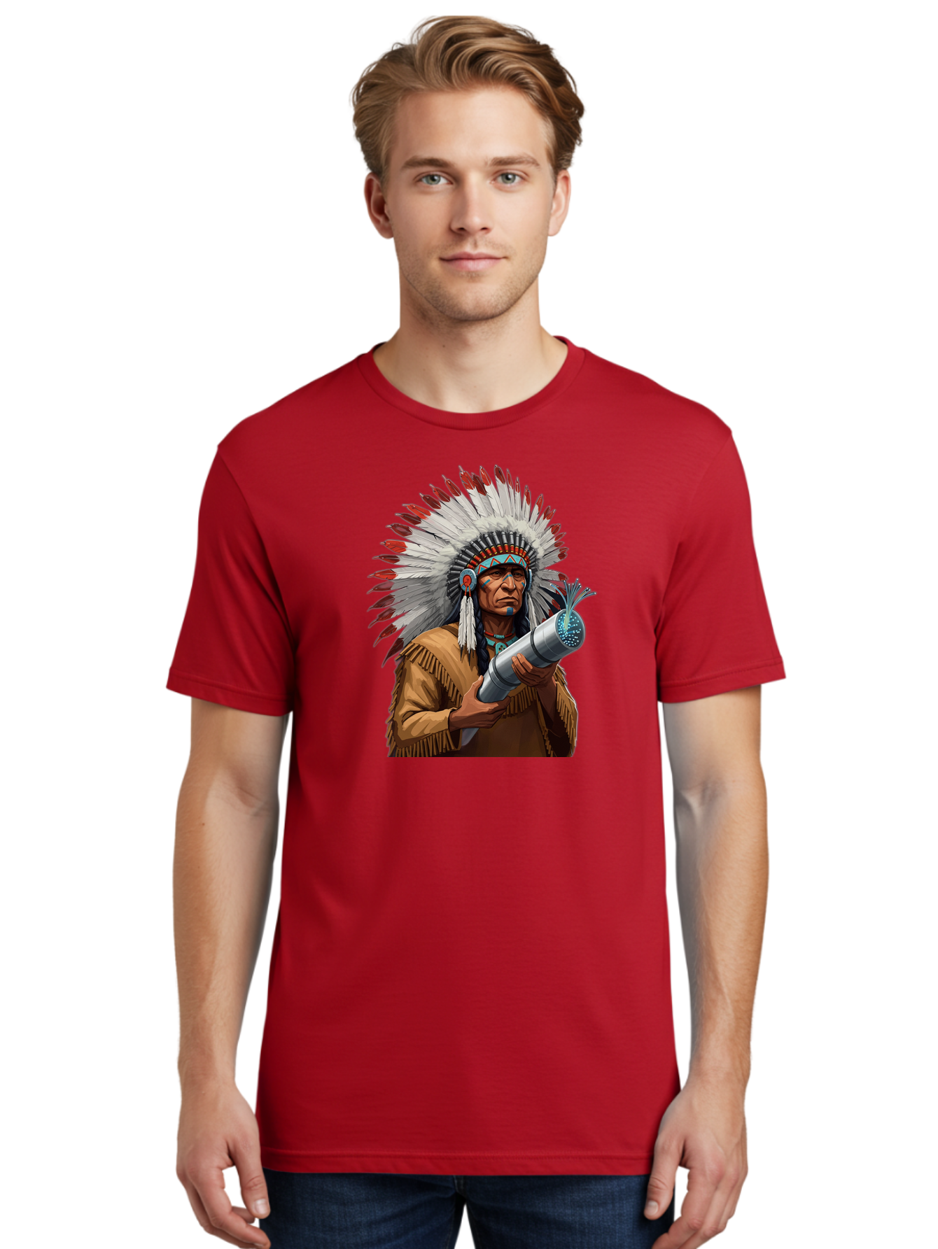 Native-American-Headdress Men'S Graphic Tee, 100% Cotton, Comfortable Casual Summer Wear, Machine Washable, Vintage Camera, Old Camera, Antique Camera, Black Camera, Classic Photography, Photography Equipment, Nostalgic Device, Film Camera, Bag851