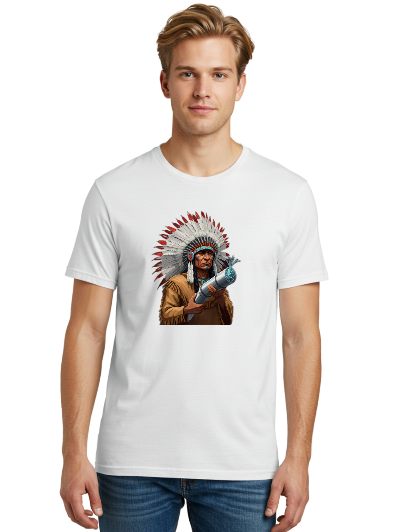 Native-American-Headdress Men'S Graphic Tee, 100% Cotton, Comfortable Casual Summer Wear, Machine Washable, Vintage Camera, Old Camera, Antique Camera, Black Camera, Classic Photography, Photography Equipment, Nostalgic Device, Film Camera, Bag851