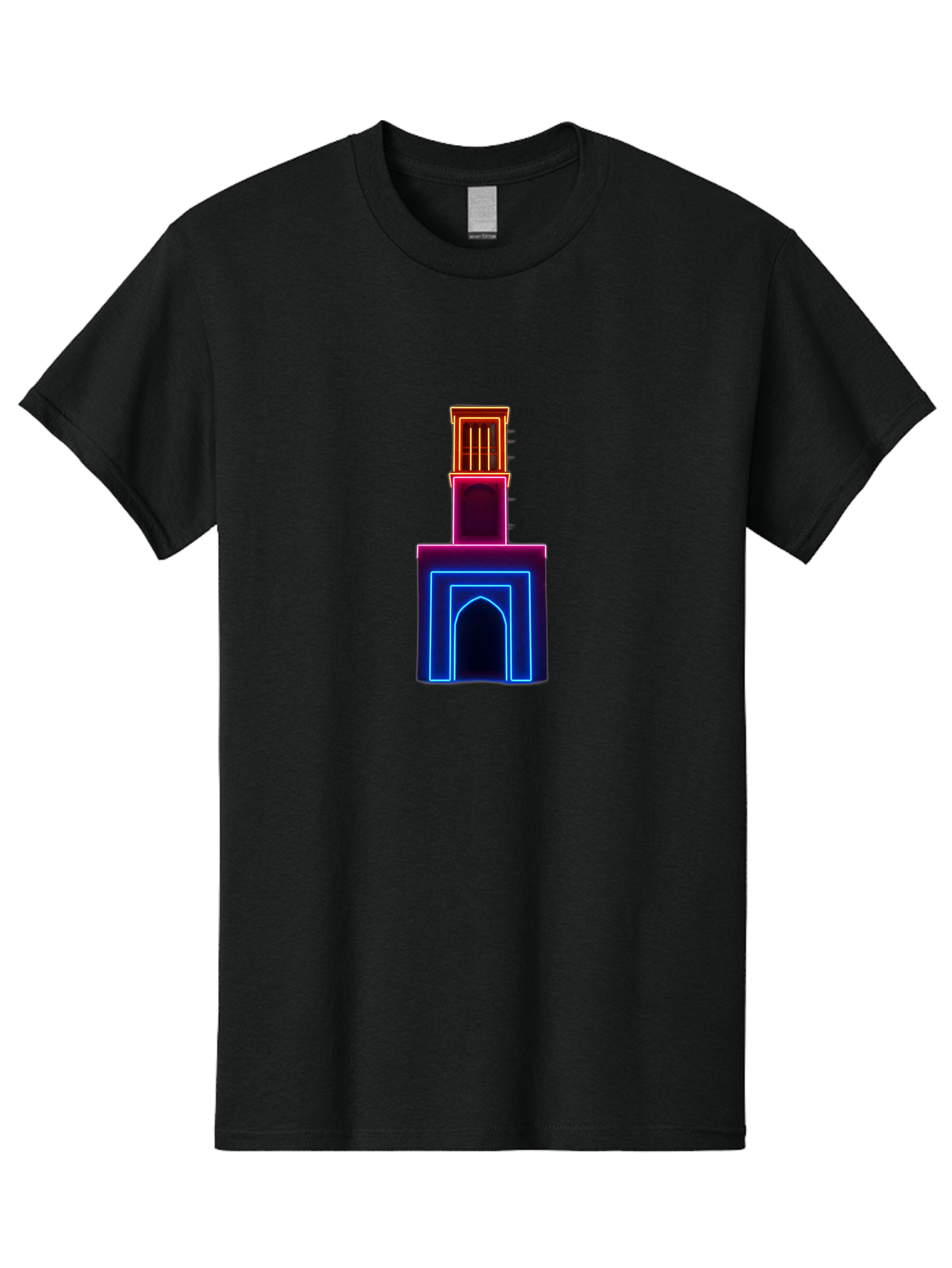 Neon-Tower-With-Archway Men'S Graphic Tee, 100% Cotton, Comfortable Casual Summer Wear, Machine Washable, Vintage Camera, Old Camera, Antique Camera, Black Camera, Classic Photography, Photography Equipment, Nostalgic Device, Film Camera, Bag856