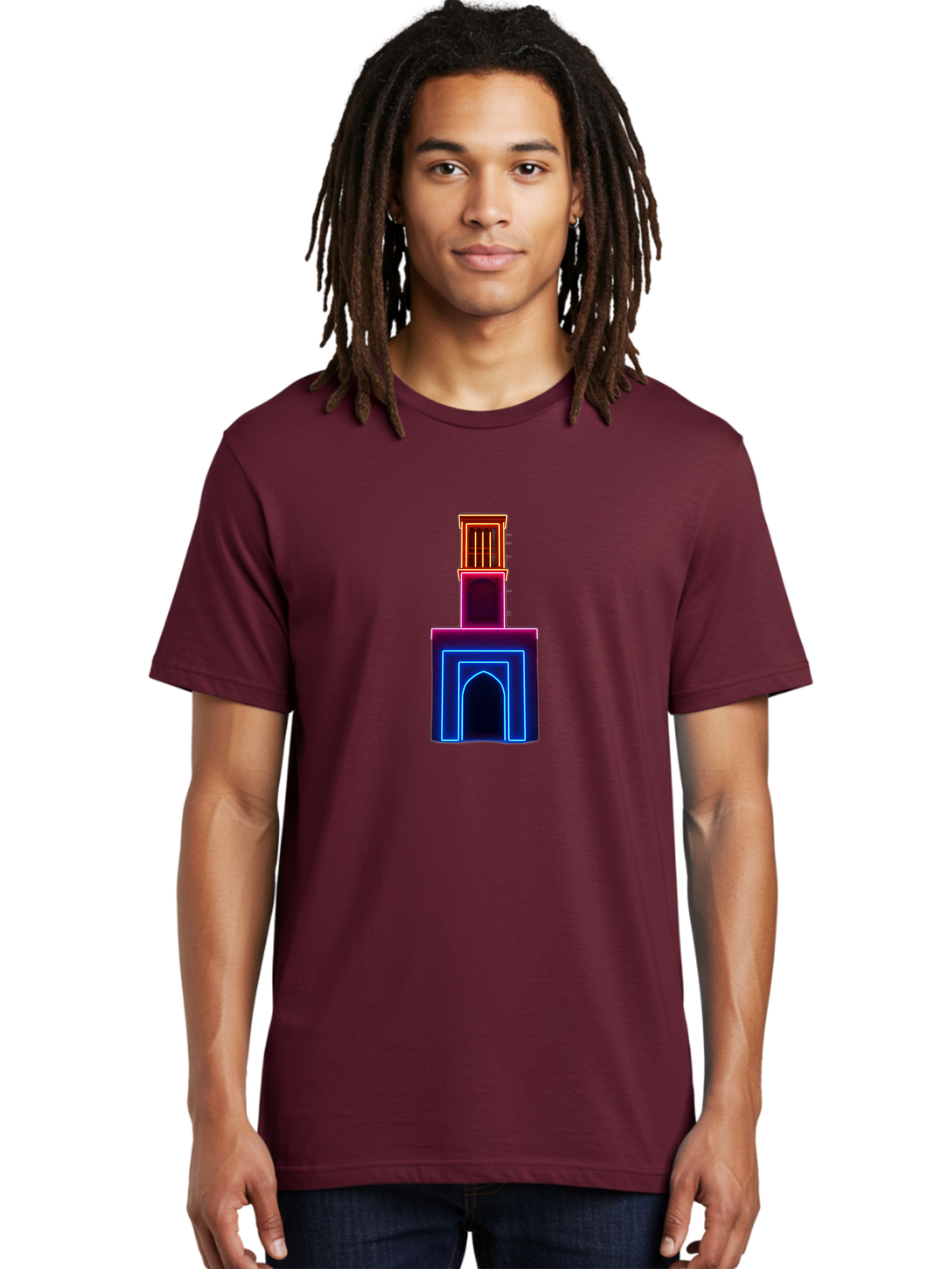 Neon-Tower-With-Archway Men'S Graphic Tee, 100% Cotton, Comfortable Casual Summer Wear, Machine Washable, Vintage Camera, Old Camera, Antique Camera, Black Camera, Classic Photography, Photography Equipment, Nostalgic Device, Film Camera, Bag856