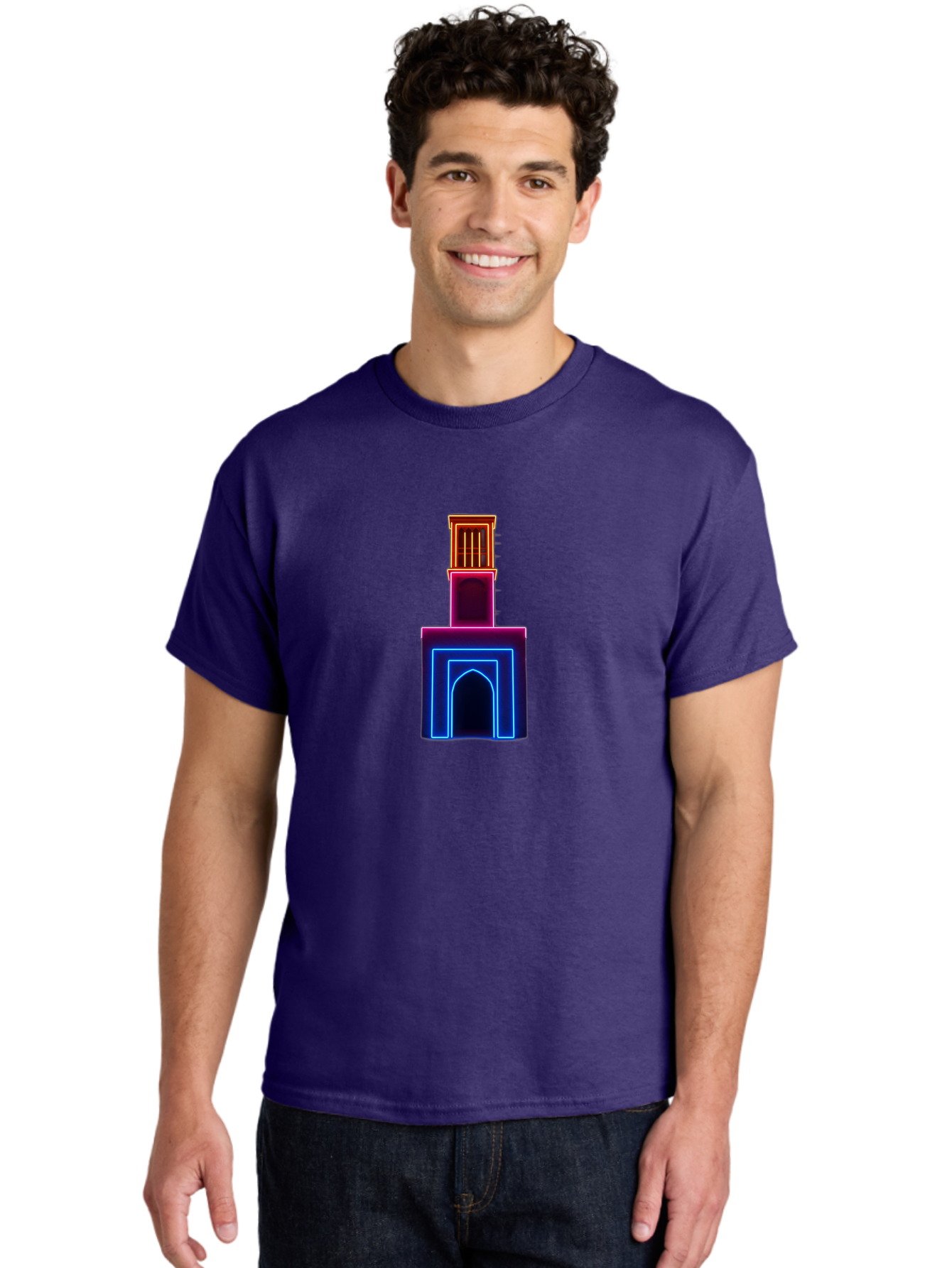 Neon-Tower-With-Archway Men'S Graphic Tee, 100% Cotton, Comfortable Casual Summer Wear, Machine Washable, Vintage Camera, Old Camera, Antique Camera, Black Camera, Classic Photography, Photography Equipment, Nostalgic Device, Film Camera, Bag856