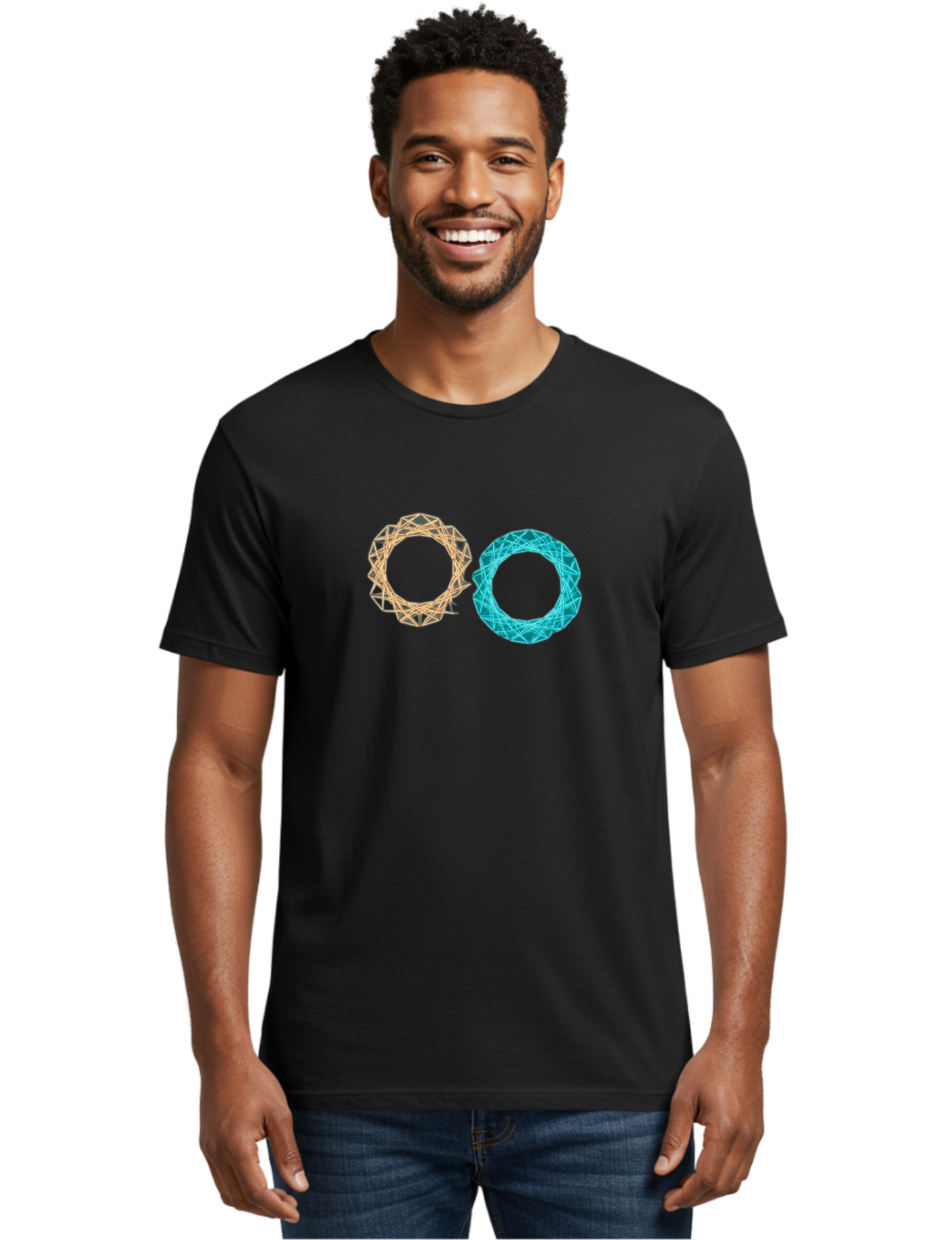 Orange-And-Blue-Wireframe-Circles Men'S Graphic Tee, 100% Cotton, Comfortable Casual Summer Wear, Machine Washable, Vintage Camera, Old Camera, Antique Camera, Black Camera, Classic Photography, Photography Equipment, Nostalgic Device, Bag881