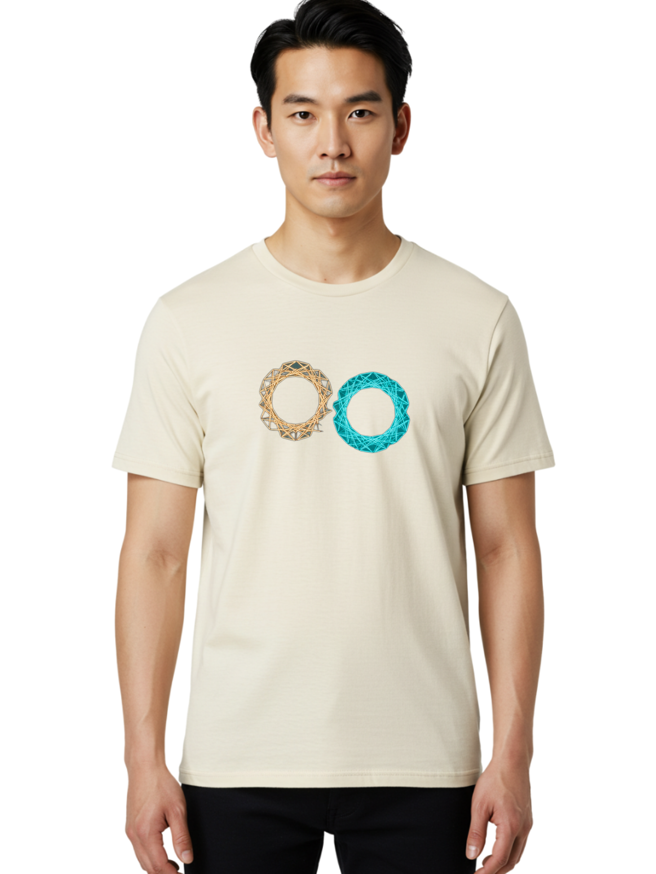 Orange-And-Blue-Wireframe-Circles Men'S Graphic Tee, 100% Cotton, Comfortable Casual Summer Wear, Machine Washable, Vintage Camera, Old Camera, Antique Camera, Black Camera, Classic Photography, Photography Equipment, Nostalgic Device, Bag881