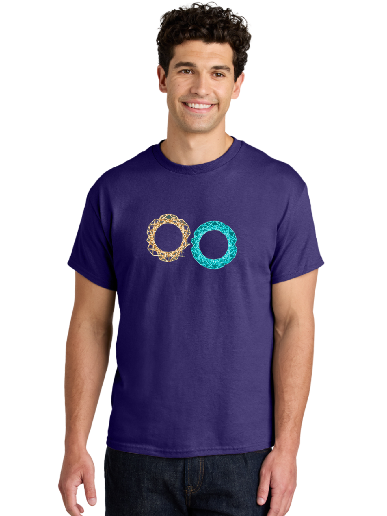 Orange-And-Blue-Wireframe-Circles Men'S Graphic Tee, 100% Cotton, Comfortable Casual Summer Wear, Machine Washable, Vintage Camera, Old Camera, Antique Camera, Black Camera, Classic Photography, Photography Equipment, Nostalgic Device, Bag881