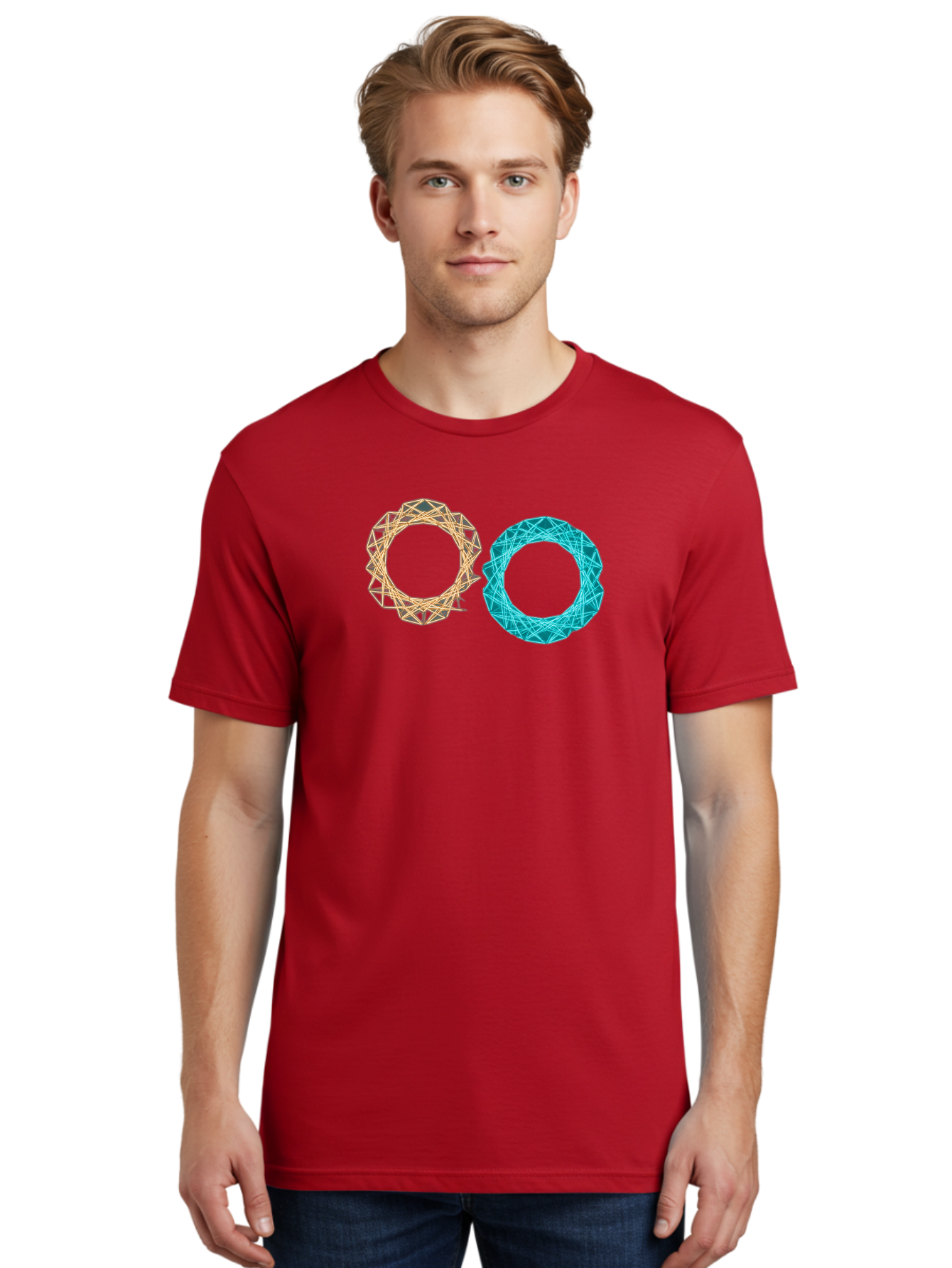 Orange-And-Blue-Wireframe-Circles Men'S Graphic Tee, 100% Cotton, Comfortable Casual Summer Wear, Machine Washable, Vintage Camera, Old Camera, Antique Camera, Black Camera, Classic Photography, Photography Equipment, Nostalgic Device, Bag881