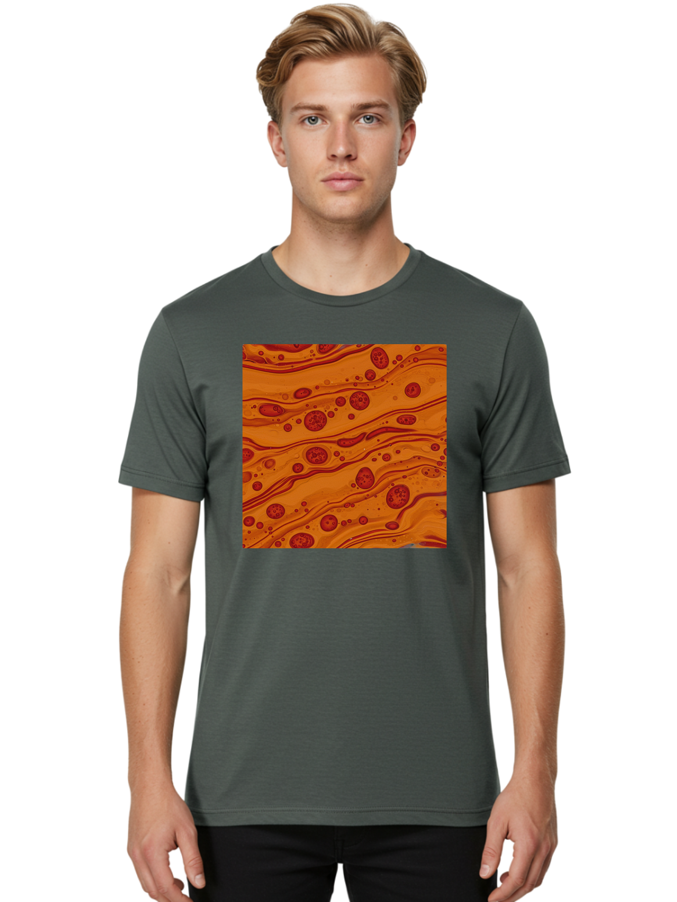 Orange-Marble-Pattern Men'S Graphic Tee, 100% Cotton, Comfortable Casual Summer Wear, Machine Washable, Vintage Camera, Old Camera, Antique Camera, Black Camera, Classic Photography, Photography Equipment, Nostalgic Device, Film Camera, Bag885