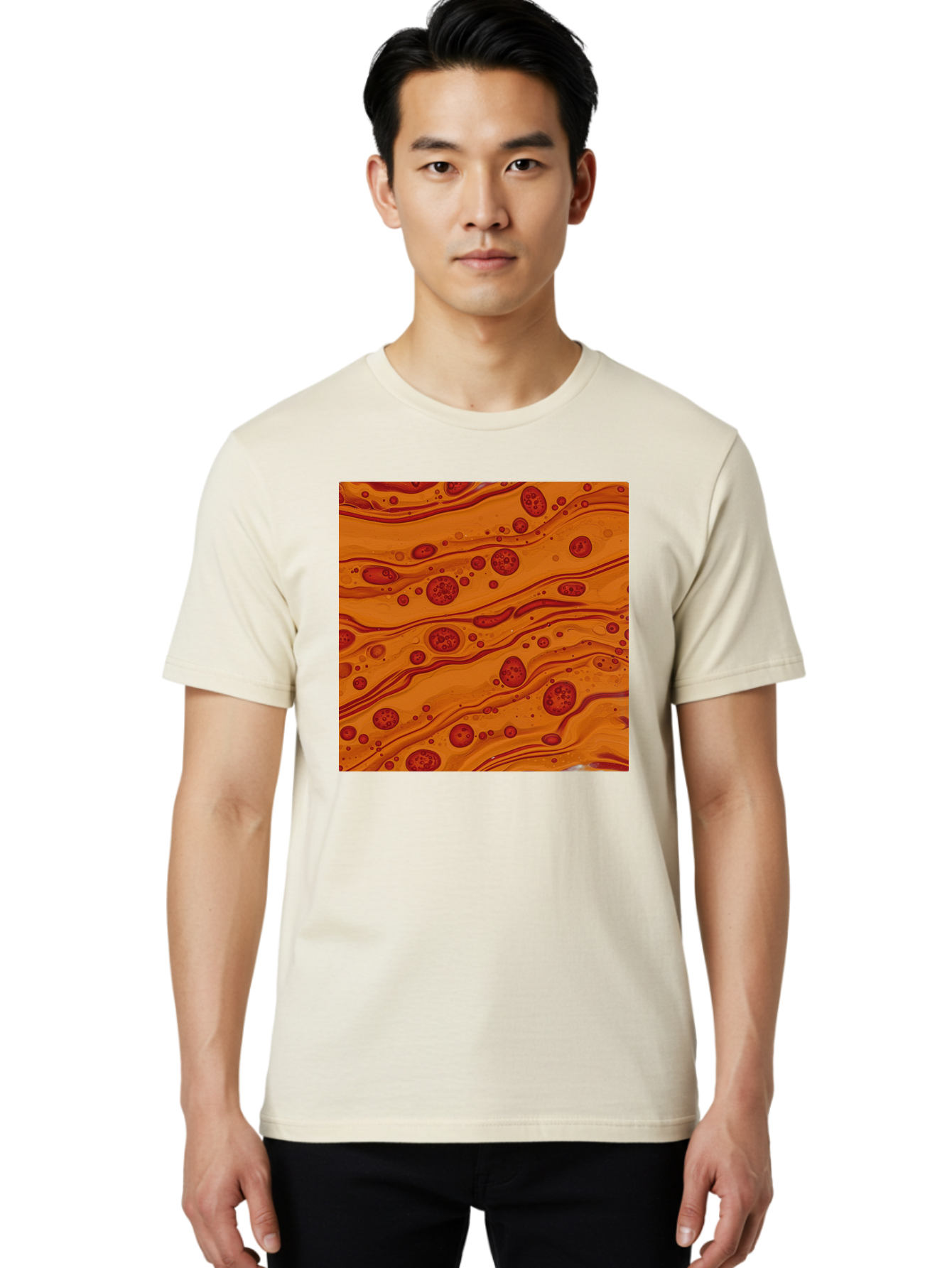 Orange-Marble-Pattern Men'S Graphic Tee, 100% Cotton, Comfortable Casual Summer Wear, Machine Washable, Vintage Camera, Old Camera, Antique Camera, Black Camera, Classic Photography, Photography Equipment, Nostalgic Device, Film Camera, Bag885