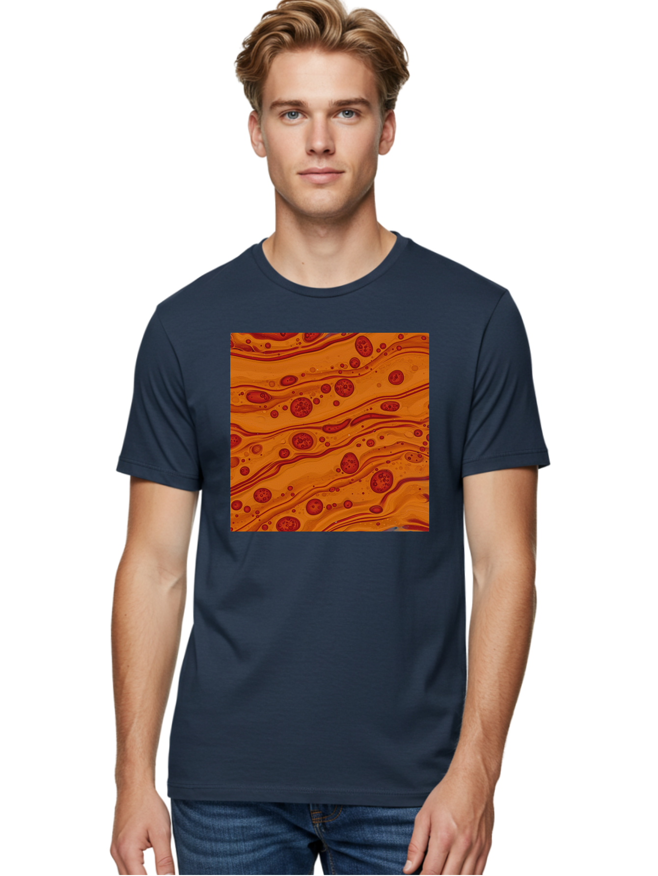 Orange-Marble-Pattern Men'S Graphic Tee, 100% Cotton, Comfortable Casual Summer Wear, Machine Washable, Vintage Camera, Old Camera, Antique Camera, Black Camera, Classic Photography, Photography Equipment, Nostalgic Device, Film Camera, Bag885