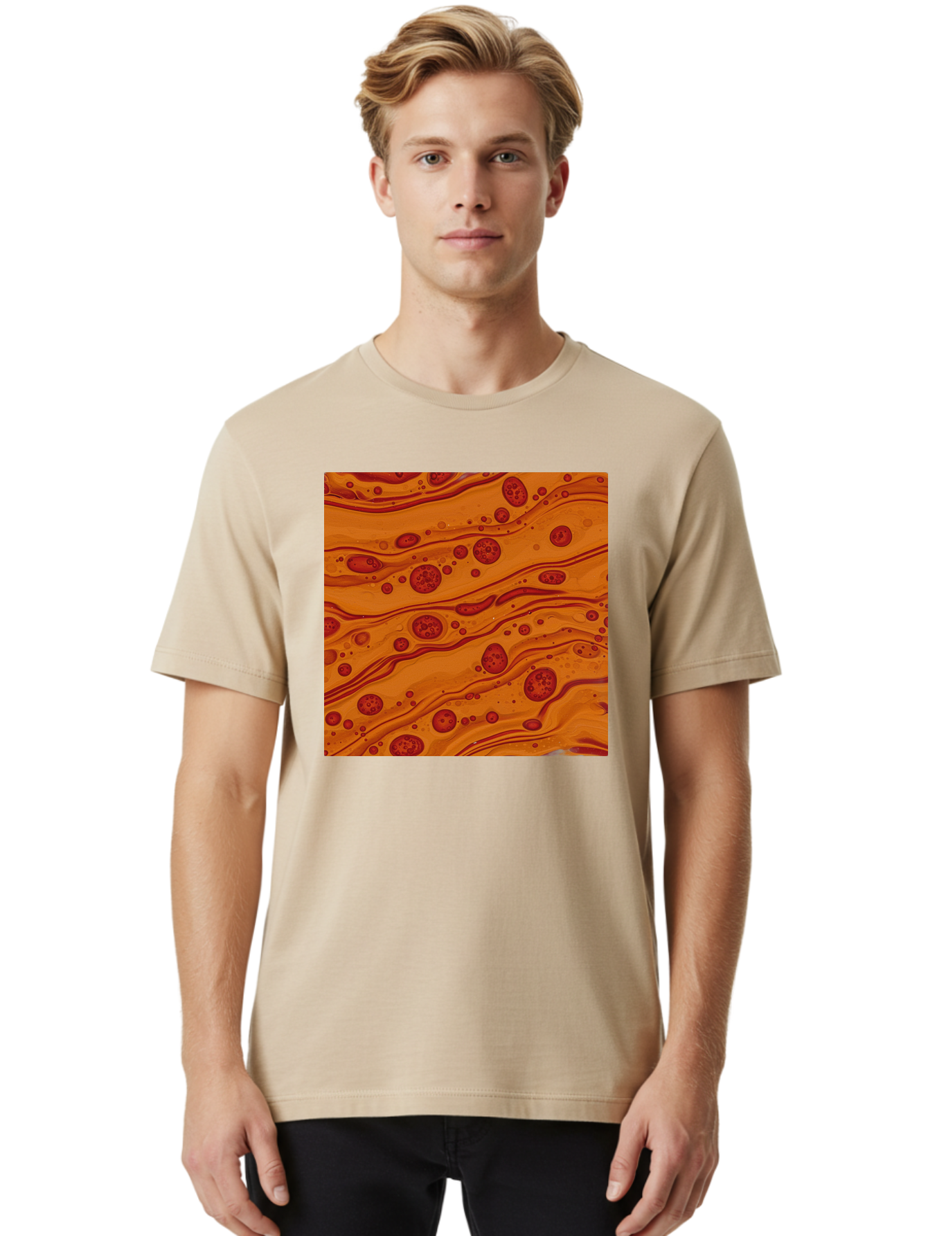 Orange-Marble-Pattern Men'S Graphic Tee, 100% Cotton, Comfortable Casual Summer Wear, Machine Washable, Vintage Camera, Old Camera, Antique Camera, Black Camera, Classic Photography, Photography Equipment, Nostalgic Device, Film Camera, Bag885
