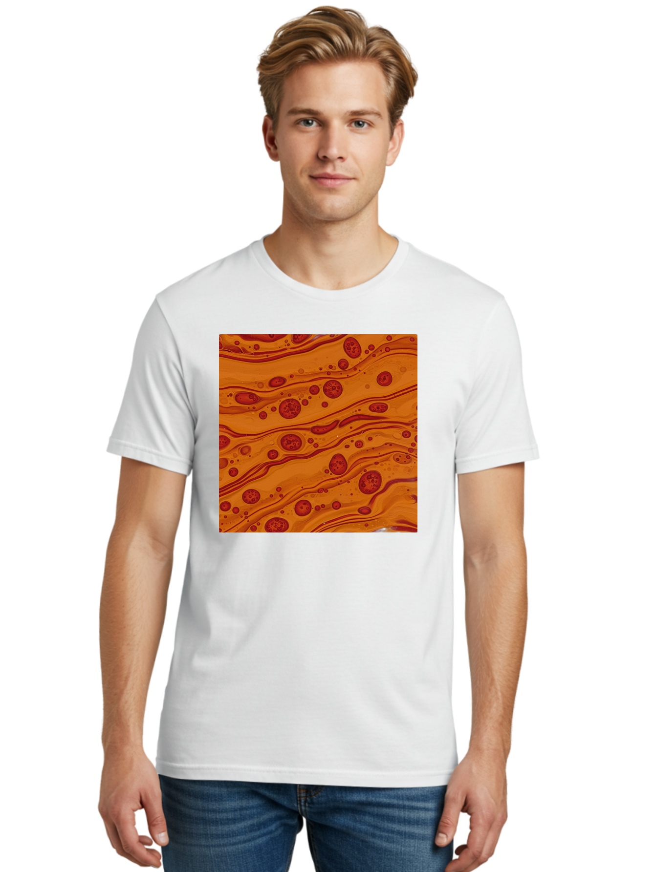 Orange-Marble-Pattern Men'S Graphic Tee, 100% Cotton, Comfortable Casual Summer Wear, Machine Washable, Vintage Camera, Old Camera, Antique Camera, Black Camera, Classic Photography, Photography Equipment, Nostalgic Device, Film Camera, Bag885