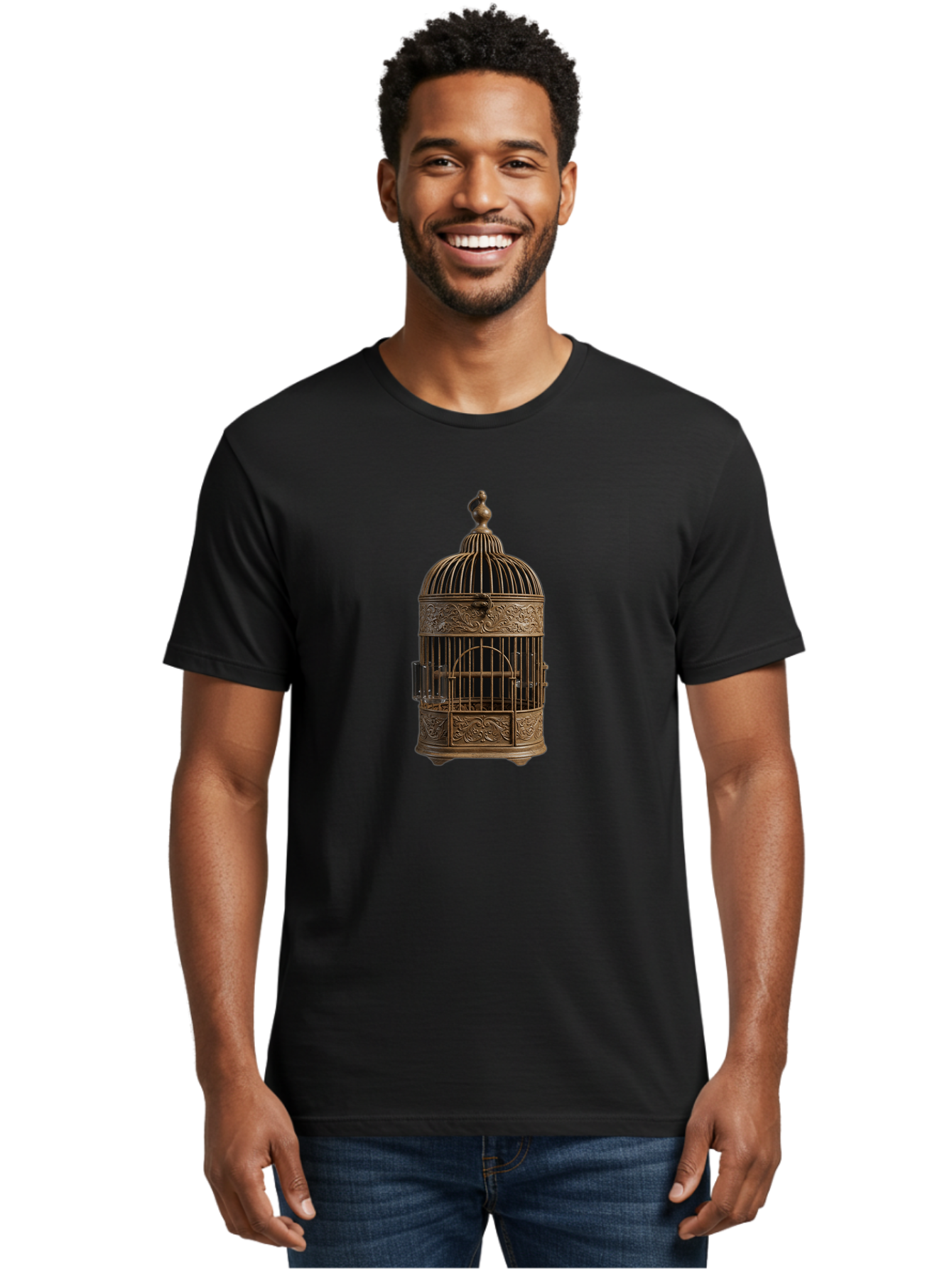 Ornate-Birdcage Men'S Graphic Tee, 100% Cotton, Comfortable Casual Summer Wear, Machine Washable, Vintage Camera, Old Camera, Antique Camera, Black Camera, Classic Photography, Photography Equipment, Nostalgic Device, Film Camera, Camera Art Bag895