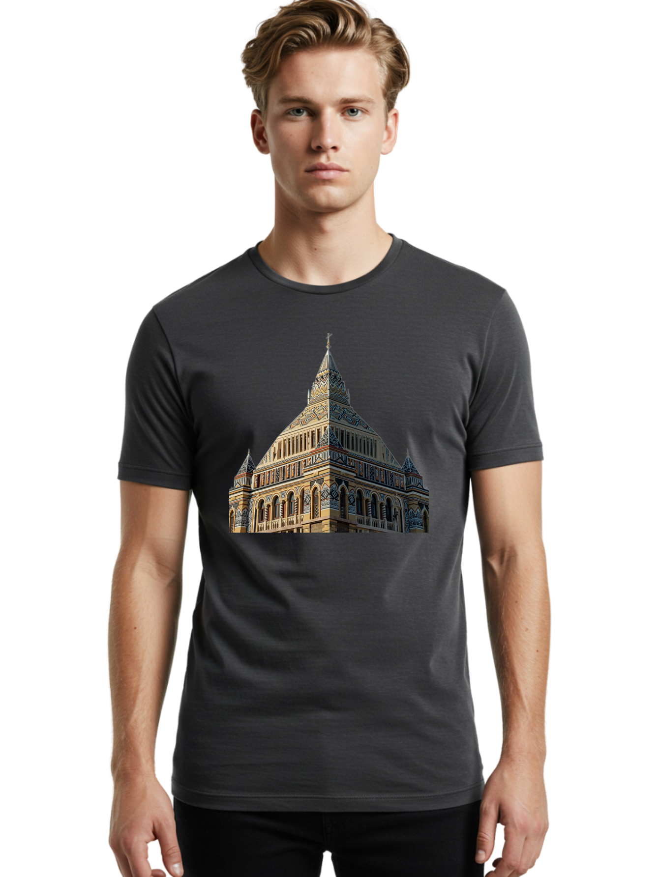 Ornate-Building Men'S Graphic Tee, 100% Cotton, Comfortable Casual Summer Wear, Machine Washable, Vintage Camera, Old Camera, Antique Camera, Black Camera, Classic Photography, Photography Equipment, Nostalgic Device, Film Camera, Camera Art Bag896