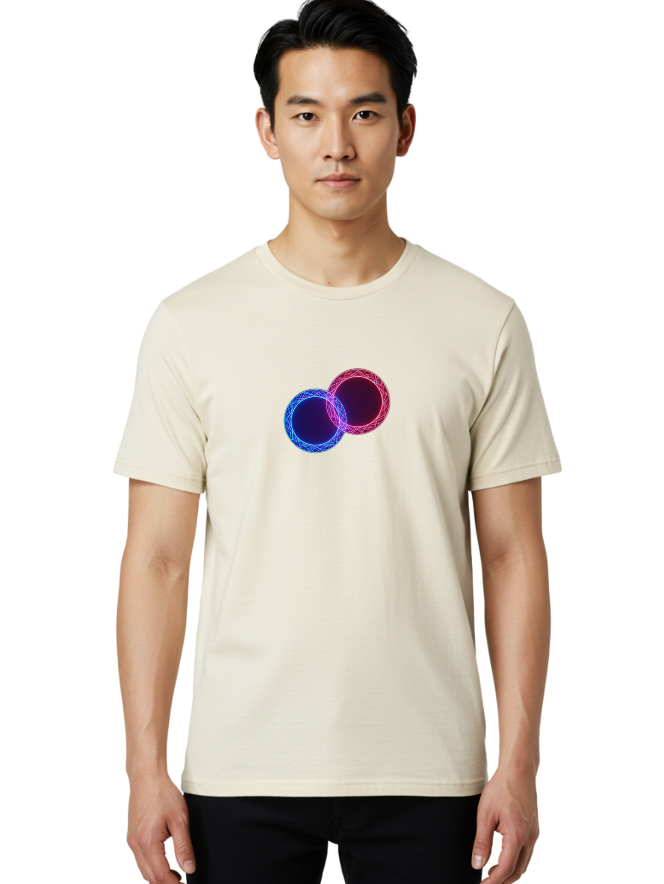 Overlapping-Circles-4 Men'S Graphic Tee, 100% Cotton, Comfortable Casual Summer Wear, Machine Washable, Vintage Camera, Old Camera, Antique Camera, Black Camera, Classic Photography, Photography Equipment, Nostalgic Device, Film Camera, Bag913