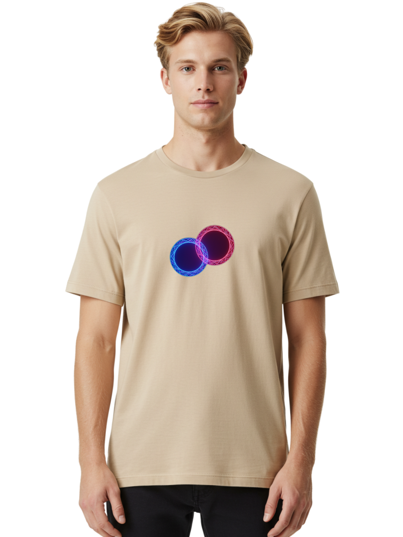 Overlapping-Circles-4 Men'S Graphic Tee, 100% Cotton, Comfortable Casual Summer Wear, Machine Washable, Vintage Camera, Old Camera, Antique Camera, Black Camera, Classic Photography, Photography Equipment, Nostalgic Device, Film Camera, Bag913