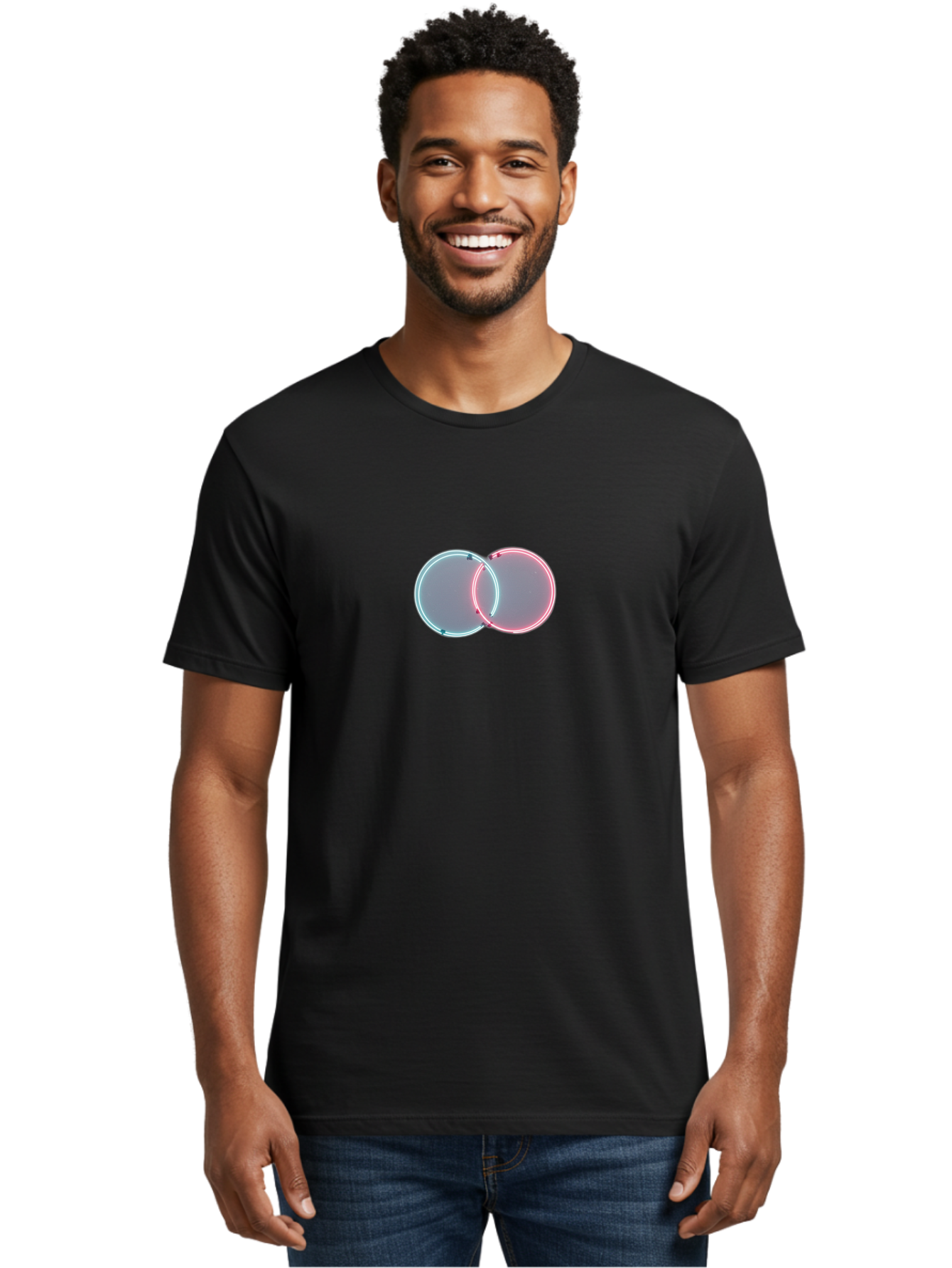 Overlapping-Neon-Circles-1 Men'S Graphic Tee, 100% Cotton, Comfortable Casual Summer Wear, Machine Washable, Vintage Camera, Old Camera, Antique Camera, Black Camera, Classic Photography, Photography Equipment, Nostalgic Device, Film Camera, Bag916