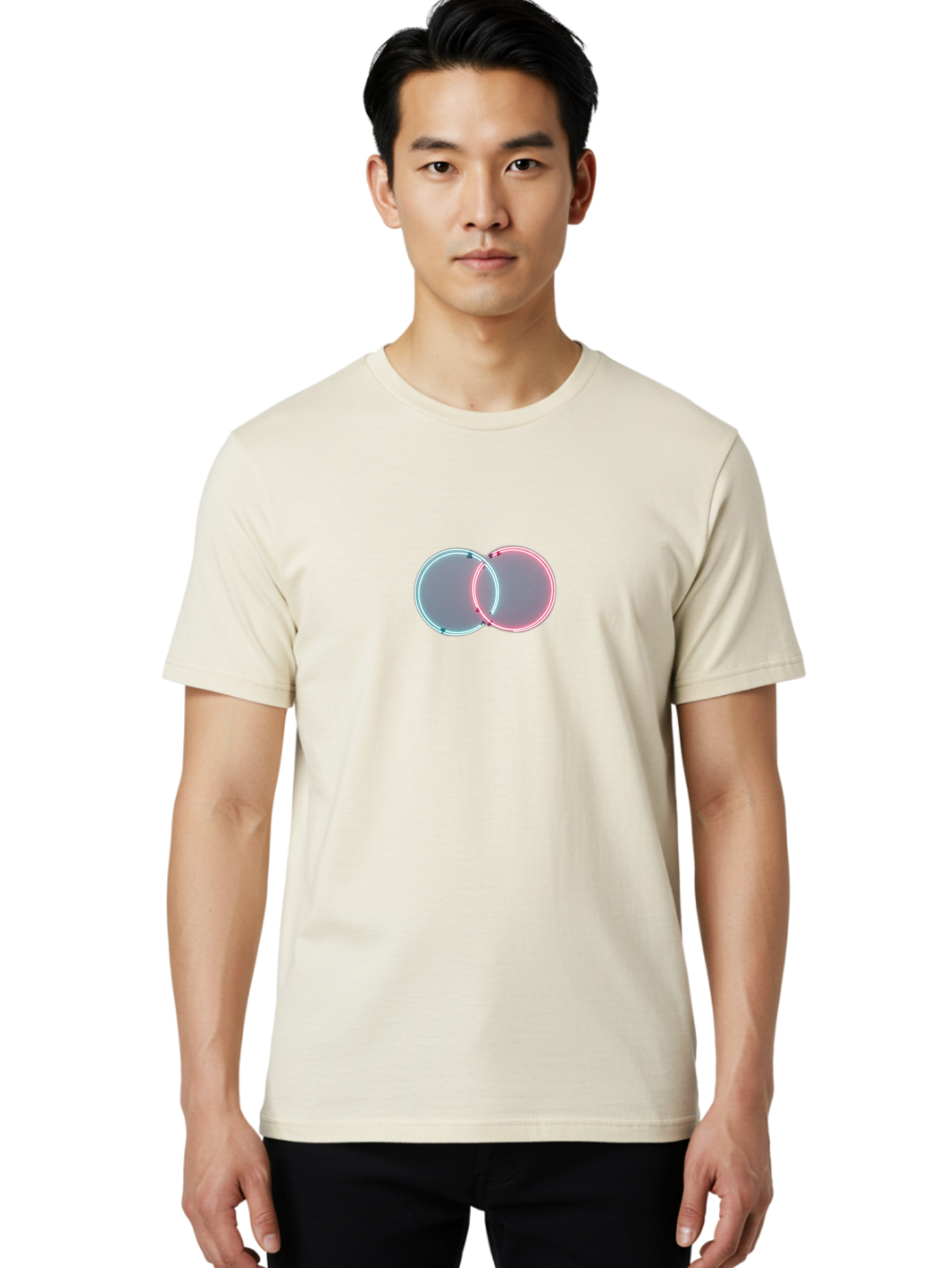 Overlapping-Neon-Circles-1 Men'S Graphic Tee, 100% Cotton, Comfortable Casual Summer Wear, Machine Washable, Vintage Camera, Old Camera, Antique Camera, Black Camera, Classic Photography, Photography Equipment, Nostalgic Device, Film Camera, Bag916