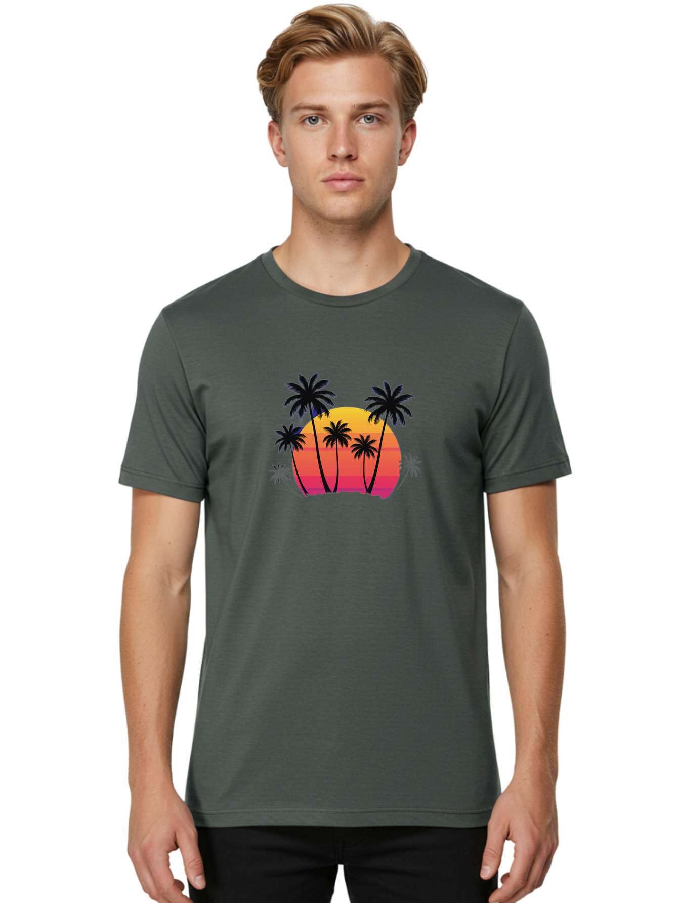 Palm-Trees-Sunset Men'S Graphic Tee, 100% Cotton, Comfortable Casual Summer Wear, Machine Washable, Vintage Camera, Old Camera, Antique Camera, Black Camera, Classic Photography, Photography Equipment, Nostalgic Device, Film Camera, Camera Art Bag925
