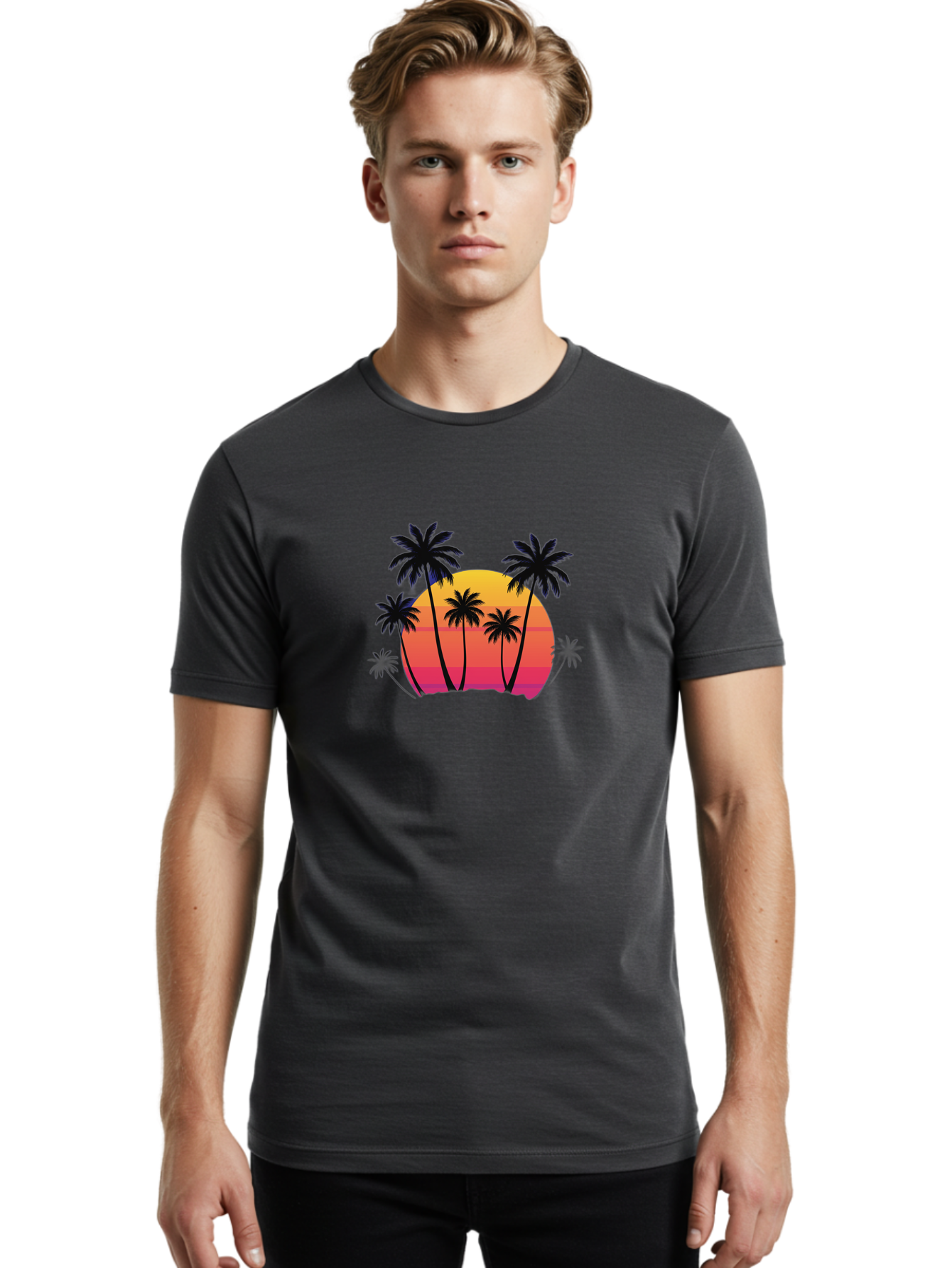 Palm-Trees-Sunset Men'S Graphic Tee, 100% Cotton, Comfortable Casual Summer Wear, Machine Washable, Vintage Camera, Old Camera, Antique Camera, Black Camera, Classic Photography, Photography Equipment, Nostalgic Device, Film Camera, Camera Art Bag925