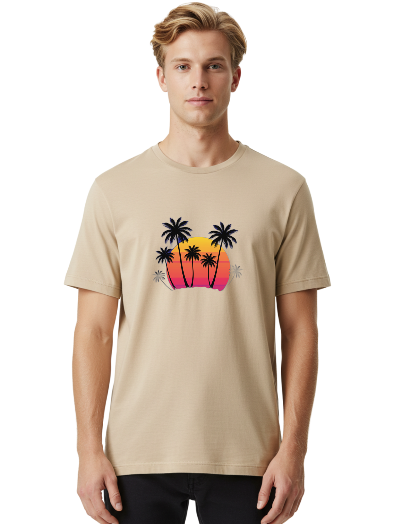 Palm-Trees-Sunset Men'S Graphic Tee, 100% Cotton, Comfortable Casual Summer Wear, Machine Washable, Vintage Camera, Old Camera, Antique Camera, Black Camera, Classic Photography, Photography Equipment, Nostalgic Device, Film Camera, Camera Art Bag925
