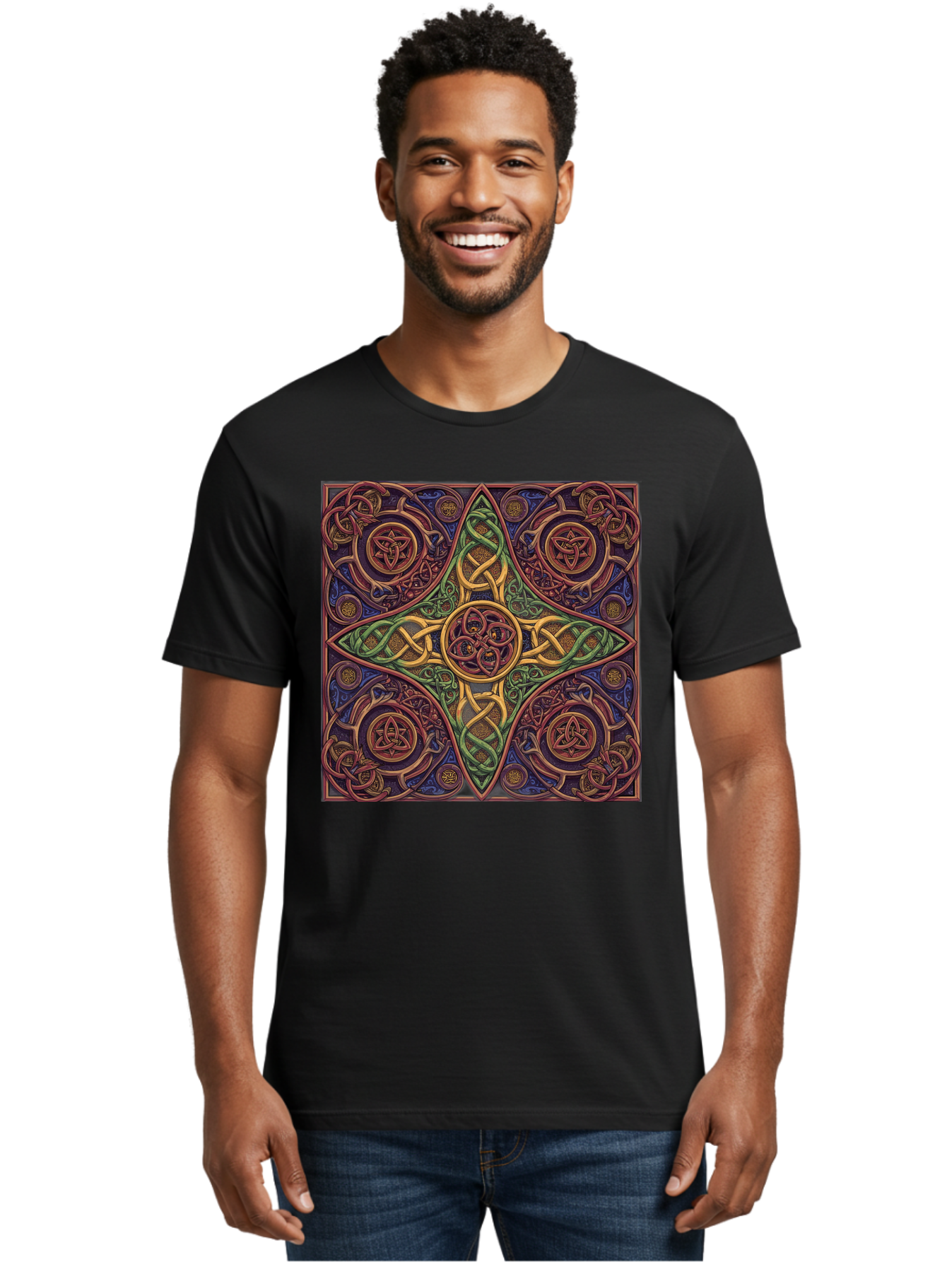 Pentagram-Celtic-Knot-Pattern Men'S Graphic Tee, 100% Cotton, Comfortable Casual Summer Wear, Machine Washable, Vintage Camera, Old Camera, Antique Camera, Black Camera, Classic Photography, Photography Equipment, Nostalgic Device, Bag943
