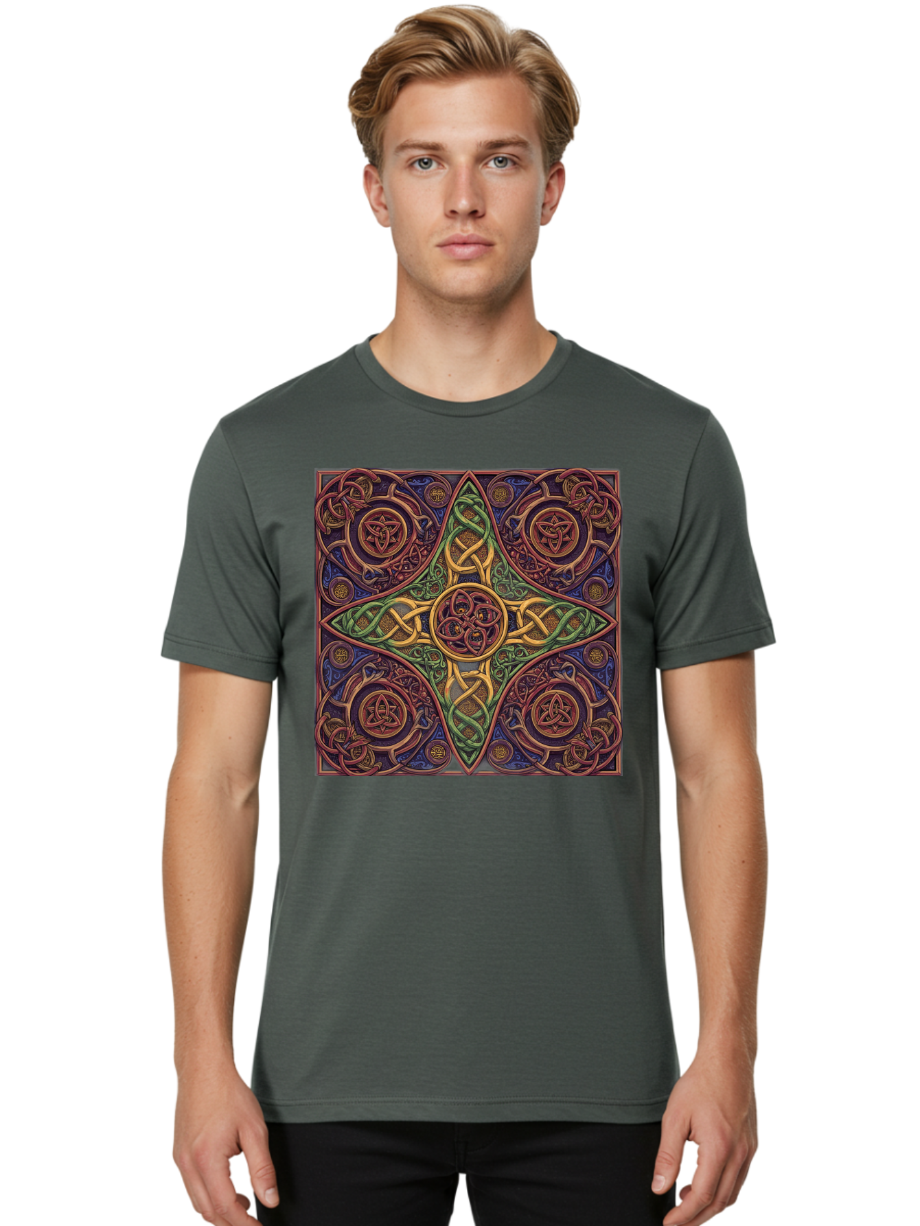 Pentagram-Celtic-Knot-Pattern Men'S Graphic Tee, 100% Cotton, Comfortable Casual Summer Wear, Machine Washable, Vintage Camera, Old Camera, Antique Camera, Black Camera, Classic Photography, Photography Equipment, Nostalgic Device, Bag943