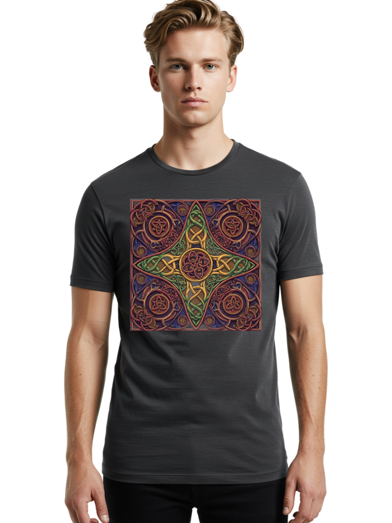 Pentagram-Celtic-Knot-Pattern Men'S Graphic Tee, 100% Cotton, Comfortable Casual Summer Wear, Machine Washable, Vintage Camera, Old Camera, Antique Camera, Black Camera, Classic Photography, Photography Equipment, Nostalgic Device, Bag943