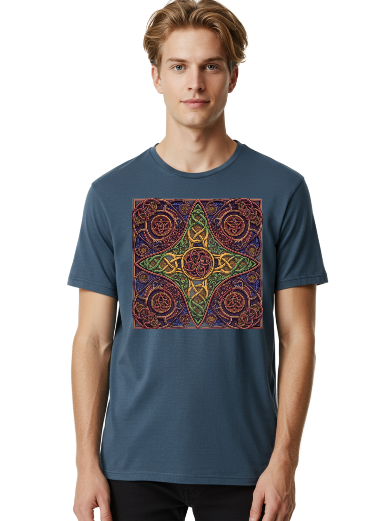 Pentagram-Celtic-Knot-Pattern Men'S Graphic Tee, 100% Cotton, Comfortable Casual Summer Wear, Machine Washable, Vintage Camera, Old Camera, Antique Camera, Black Camera, Classic Photography, Photography Equipment, Nostalgic Device, Bag943