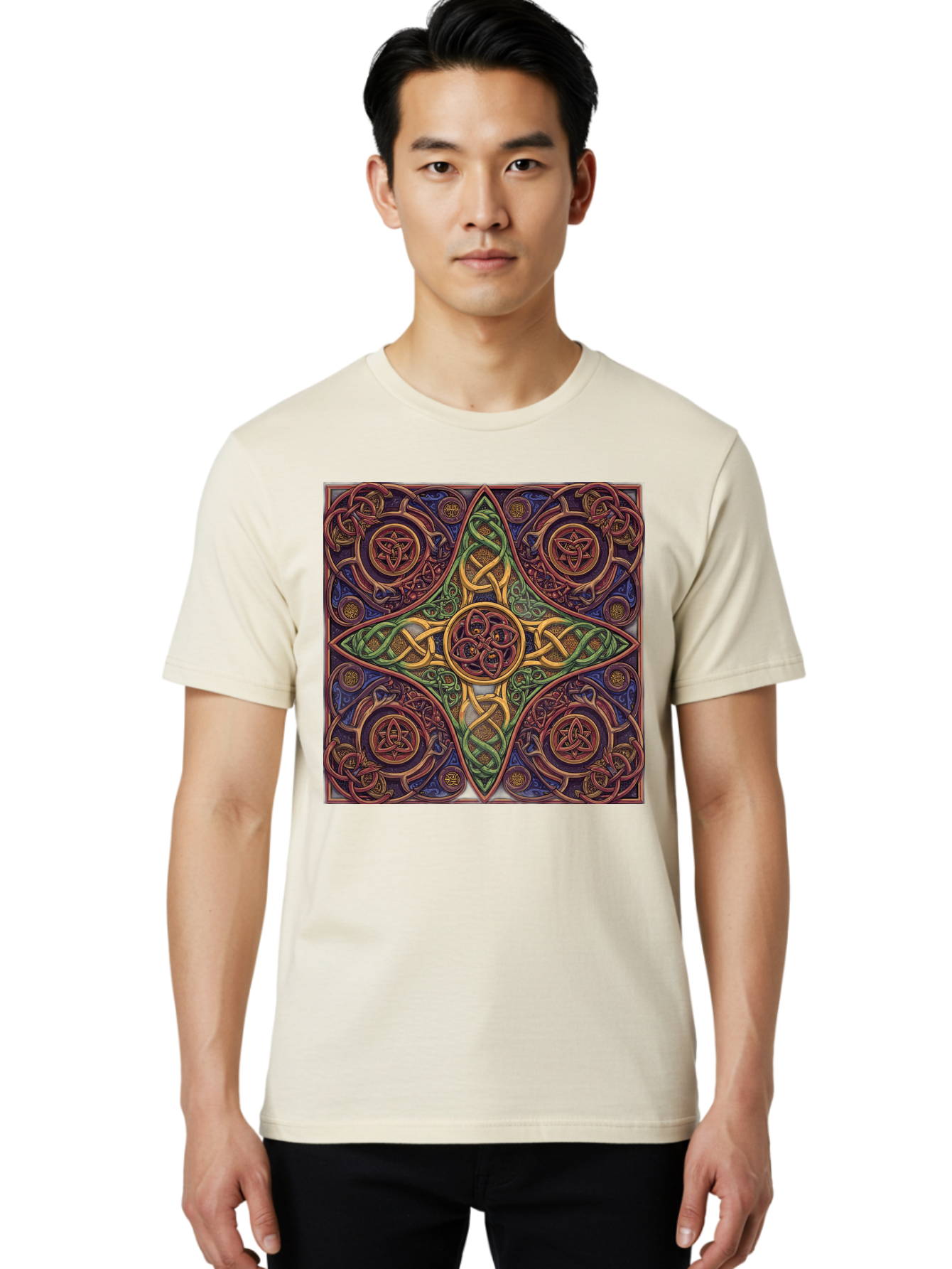 Pentagram-Celtic-Knot-Pattern Men'S Graphic Tee, 100% Cotton, Comfortable Casual Summer Wear, Machine Washable, Vintage Camera, Old Camera, Antique Camera, Black Camera, Classic Photography, Photography Equipment, Nostalgic Device, Bag943