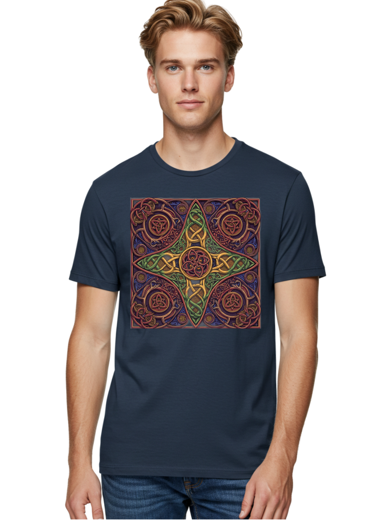 Pentagram-Celtic-Knot-Pattern Men'S Graphic Tee, 100% Cotton, Comfortable Casual Summer Wear, Machine Washable, Vintage Camera, Old Camera, Antique Camera, Black Camera, Classic Photography, Photography Equipment, Nostalgic Device, Bag943